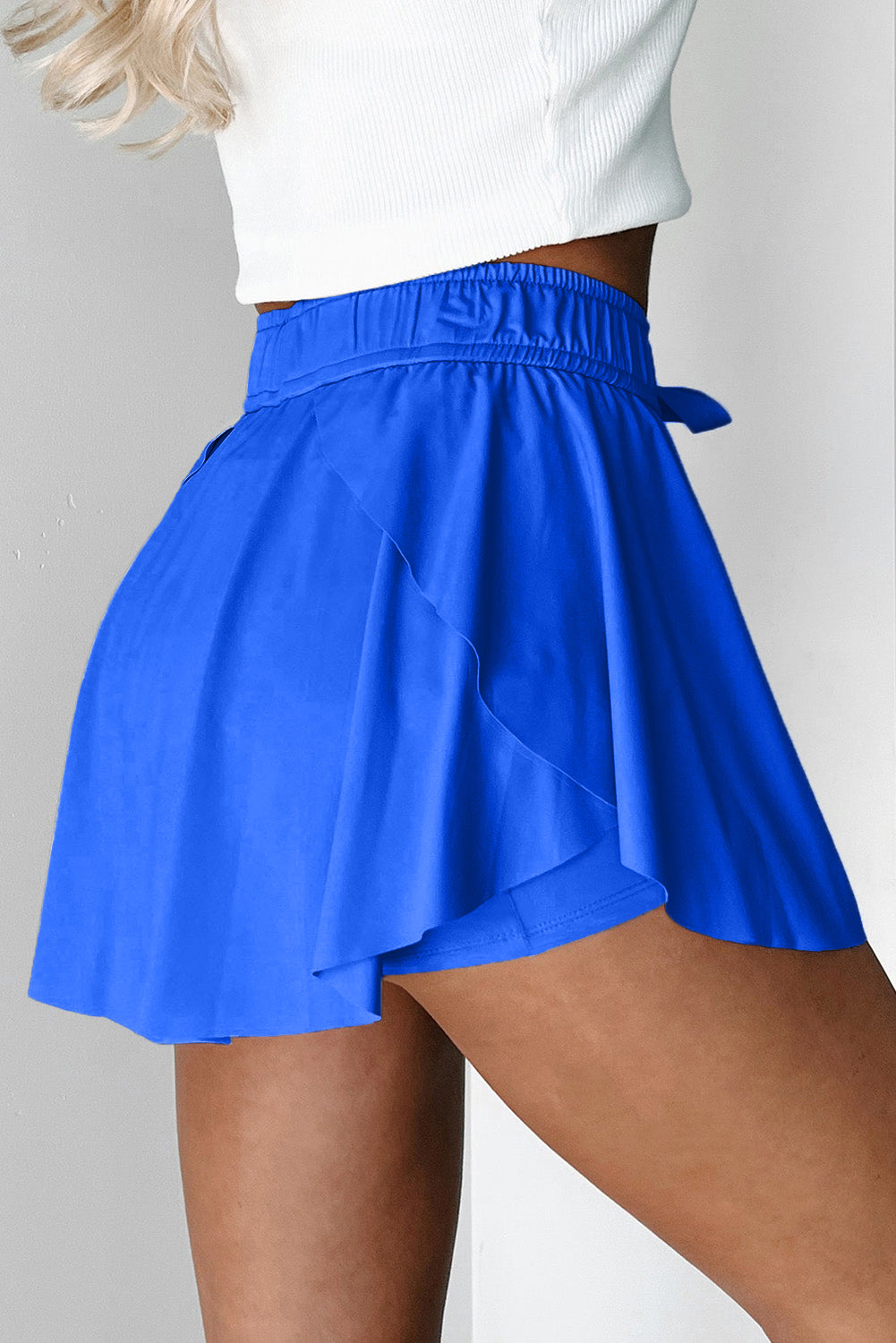 Light Green Drawstring High Waist Lined Tennis Skorts