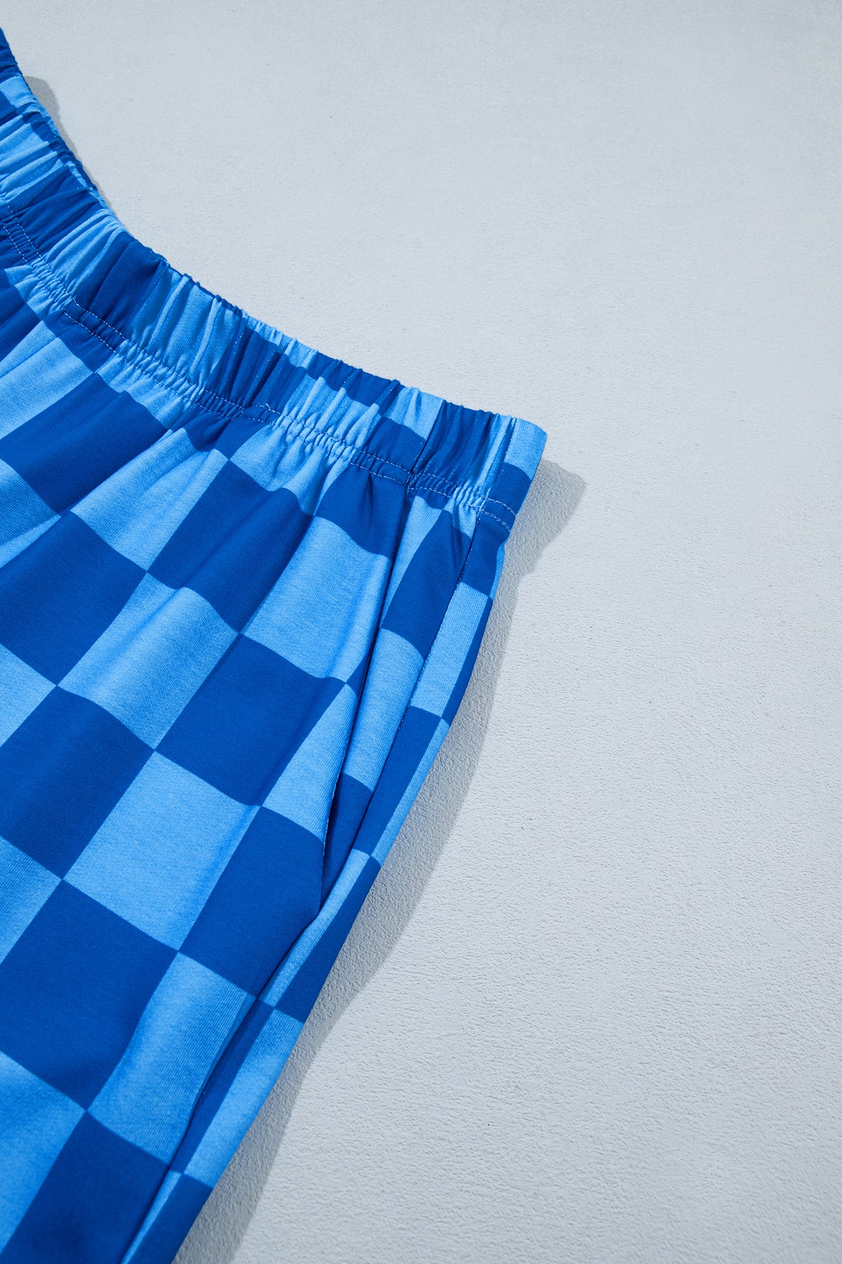 Pink Plaid Checkered Long Sleeve Crop Top Elastic Waist Shorts Two Piece Set
