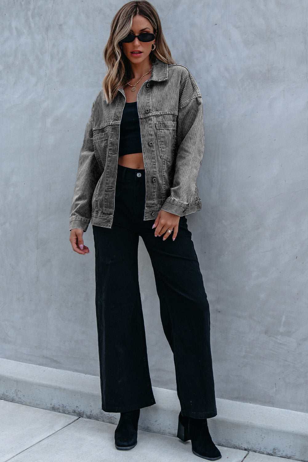 Light Blue Washed Oversize Pocketed Denim Jacket