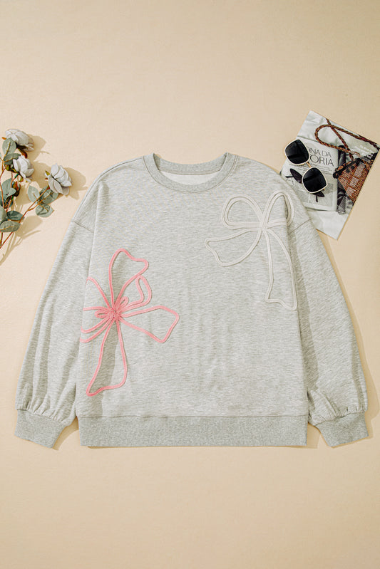 Light Grey Plus Size Thread Embroidered Drop Shoulder Round Neck Sweatshirt