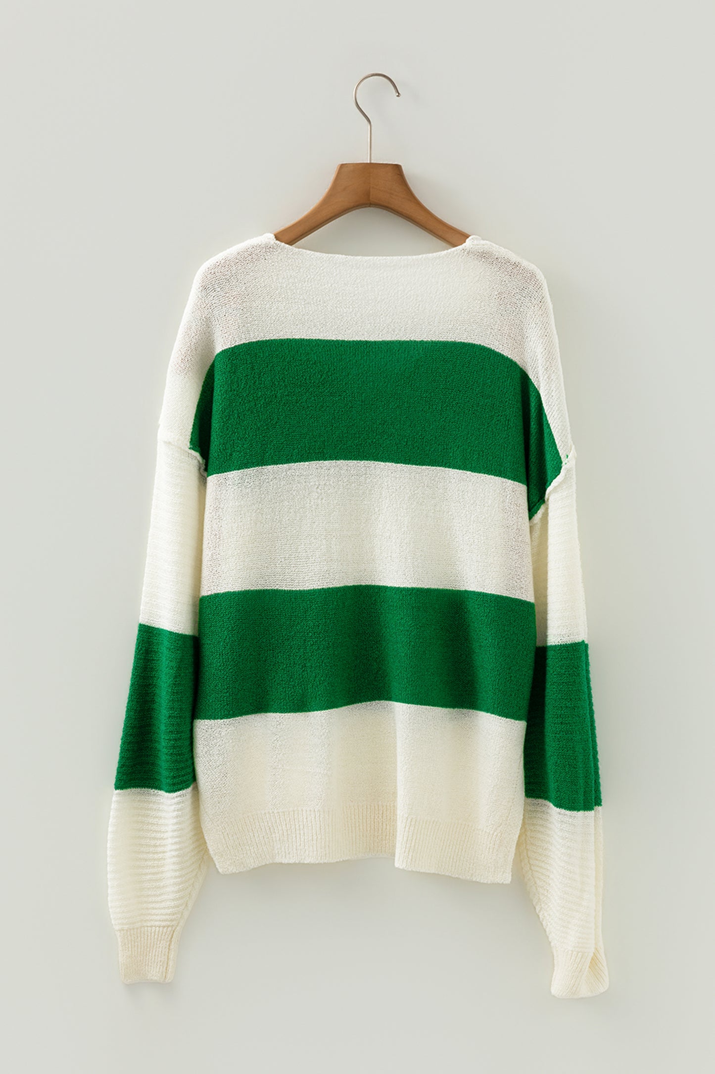 Red Stripe Loose Color Block Drop Shoulder Bubble Sleeve Sweater