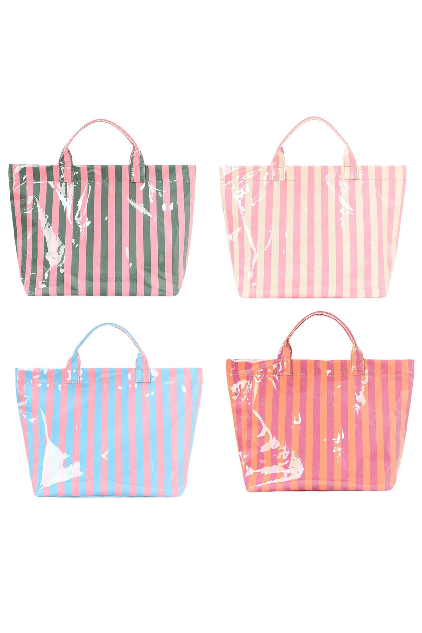 Blackish Green Glossy Striped Vinyl Large Tote Bag (Color Varied)