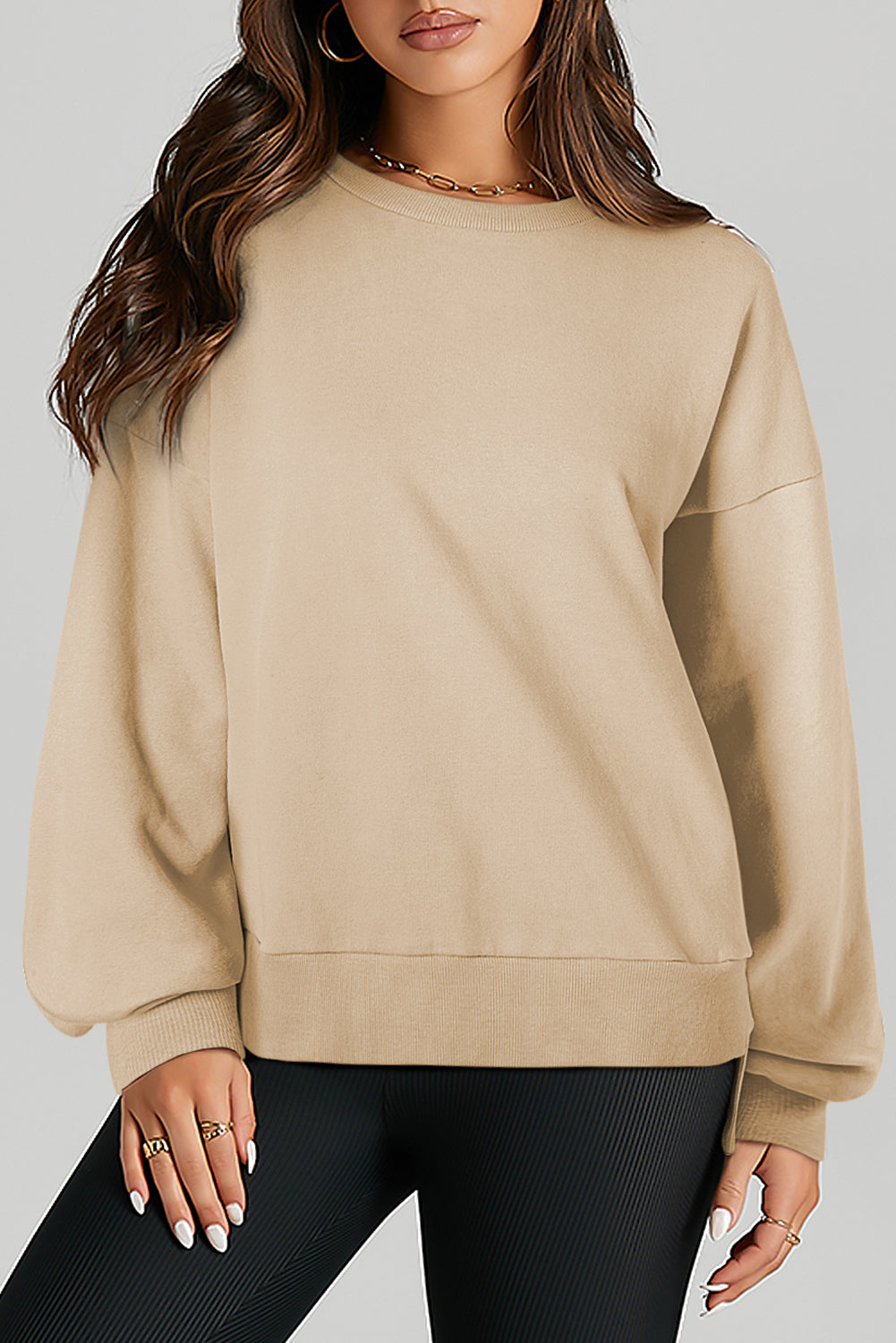 Valerian Solid O Neck High Low Hem Pullover Sweatshirt