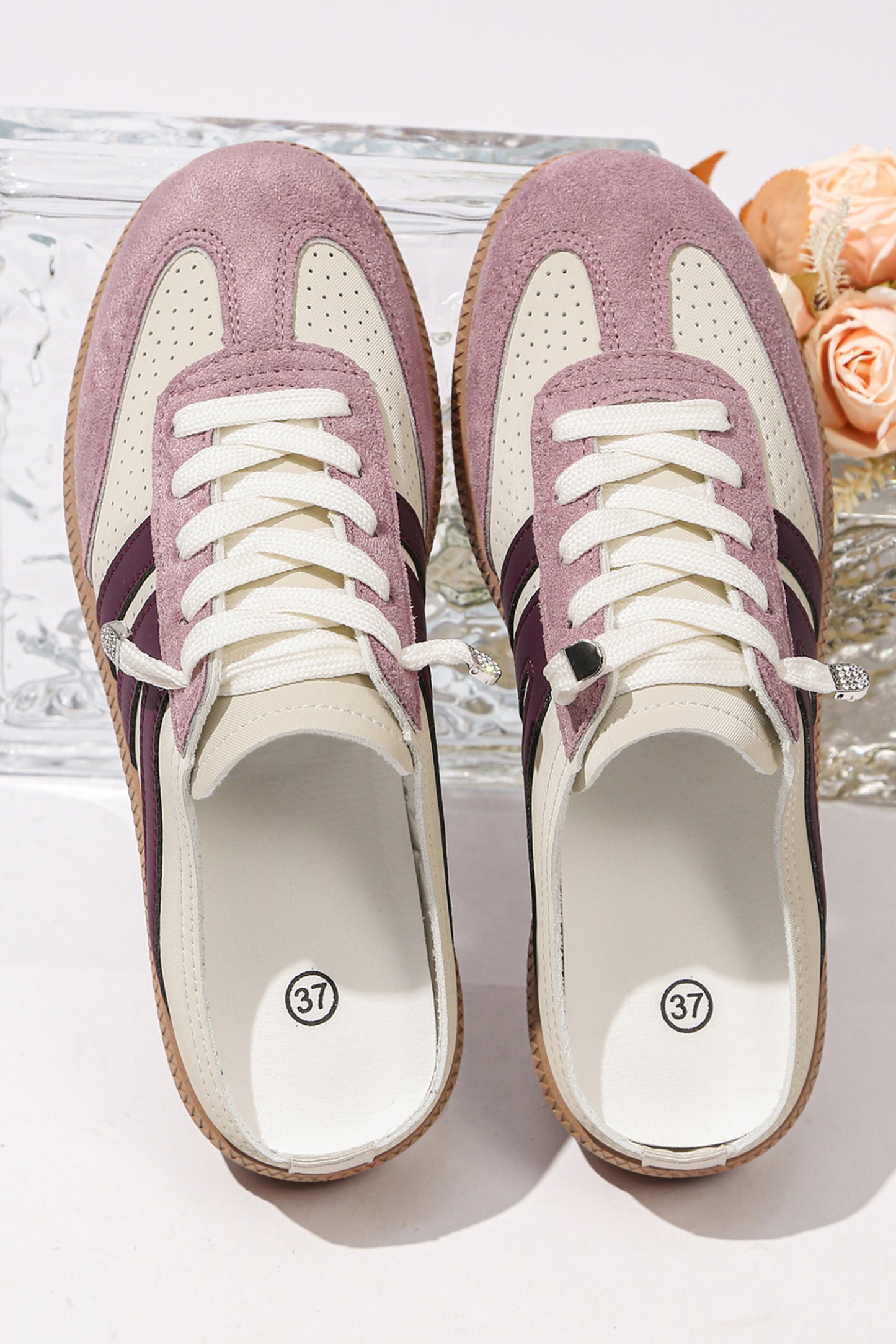 Pink Eyelet PU Leather Patchwork Color Pop Sneakers