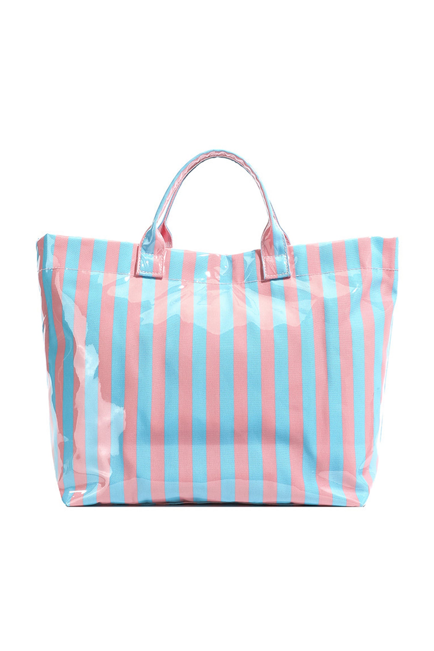 Blackish Green Glossy Striped Vinyl Large Tote Bag (Color Varied)