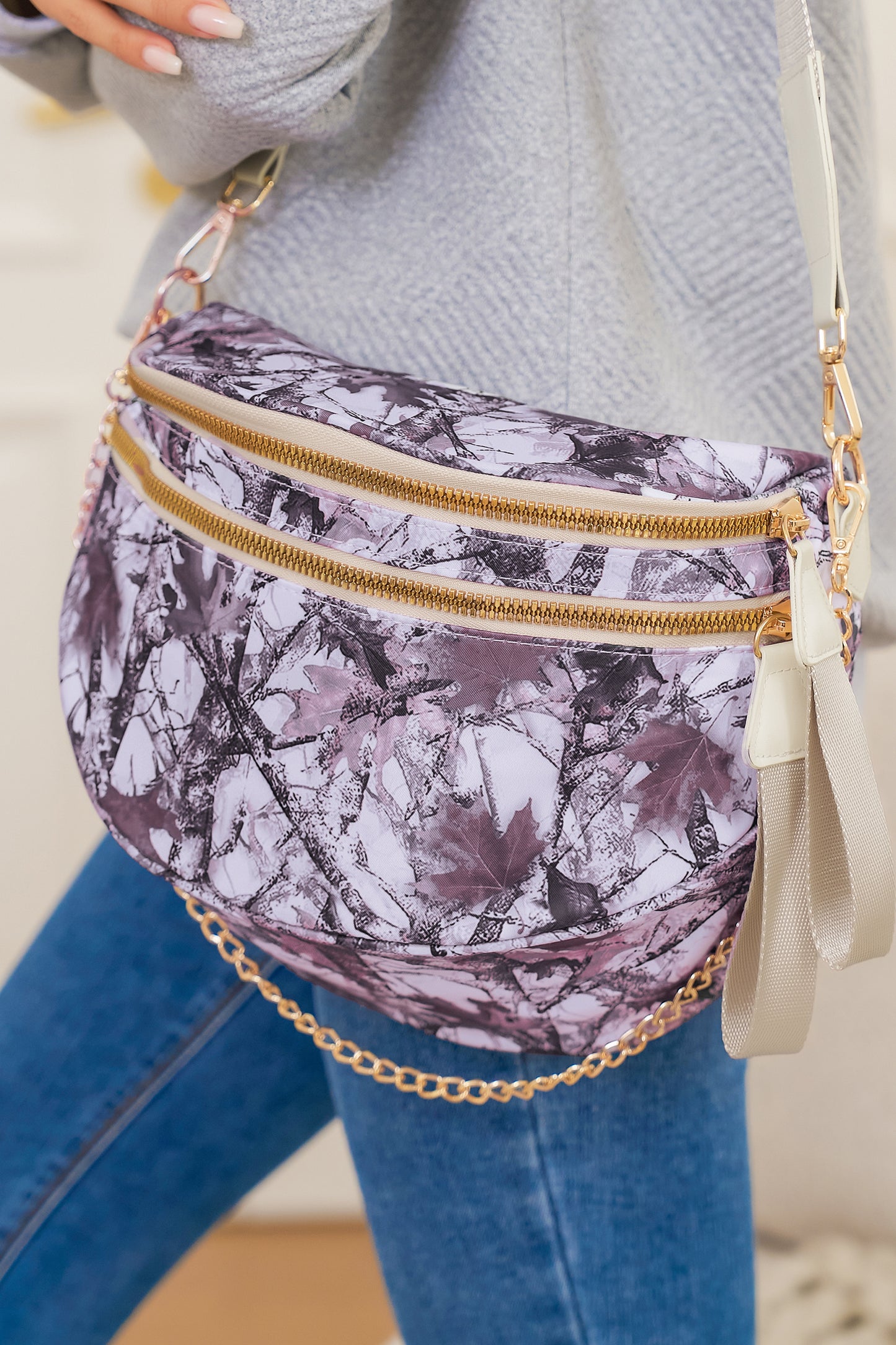 Four Leaf Clover Abstract/ Camouflage/ Polka Dot/ Leopard Print Double Zip Fashion Crossbody Bag