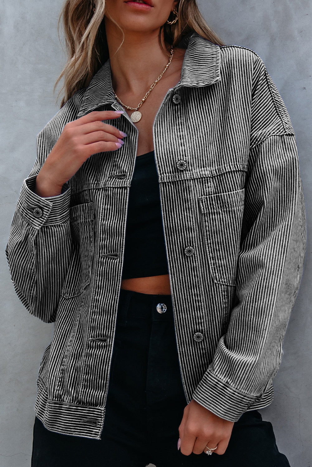 Light Blue Washed Oversize Pocketed Denim Jacket