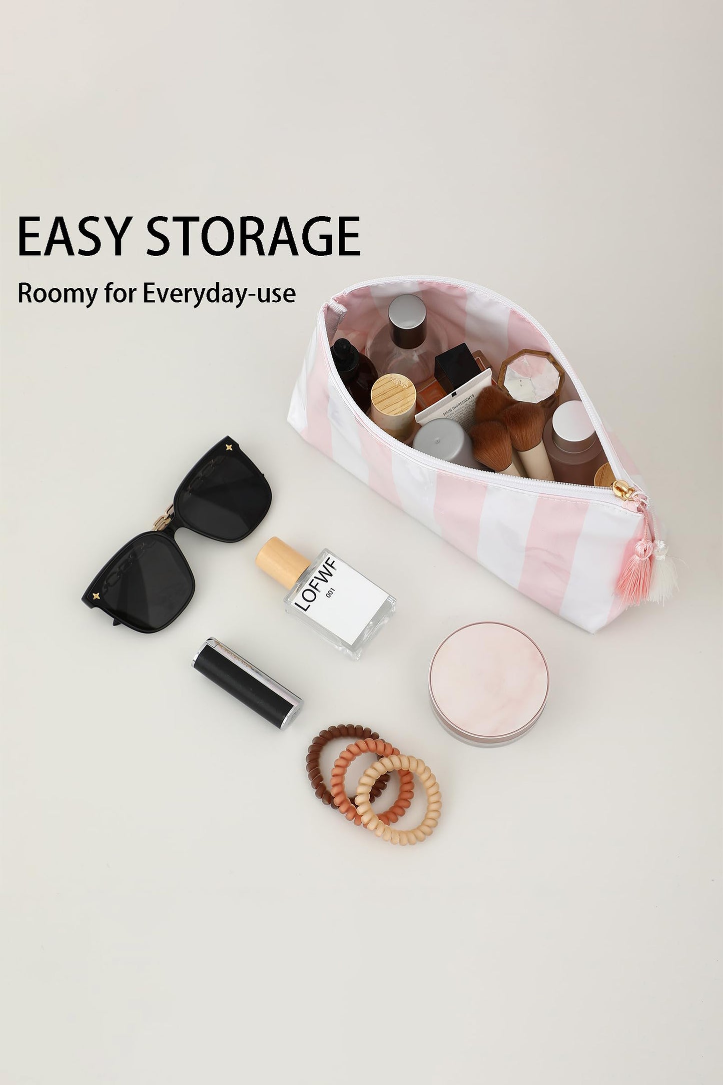 Red Checkered Vinyl Waterproof Tassel Zipper Makeup Bag