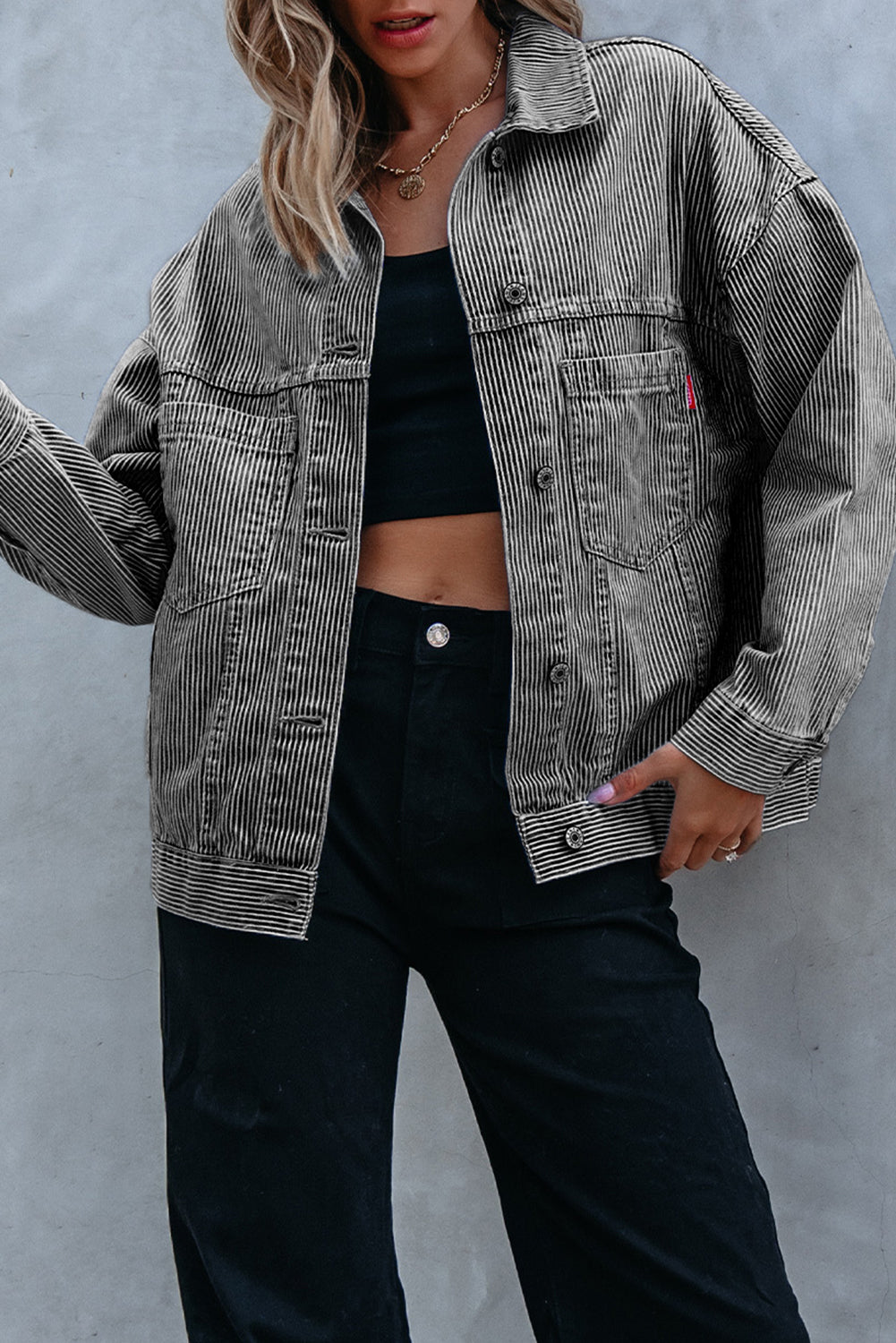 Light Blue Washed Oversize Pocketed Denim Jacket