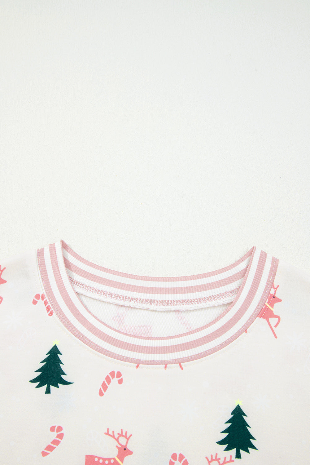 Green Bow Christmas Tree Print Contrast Striped Banding 2pcs Lounge Set