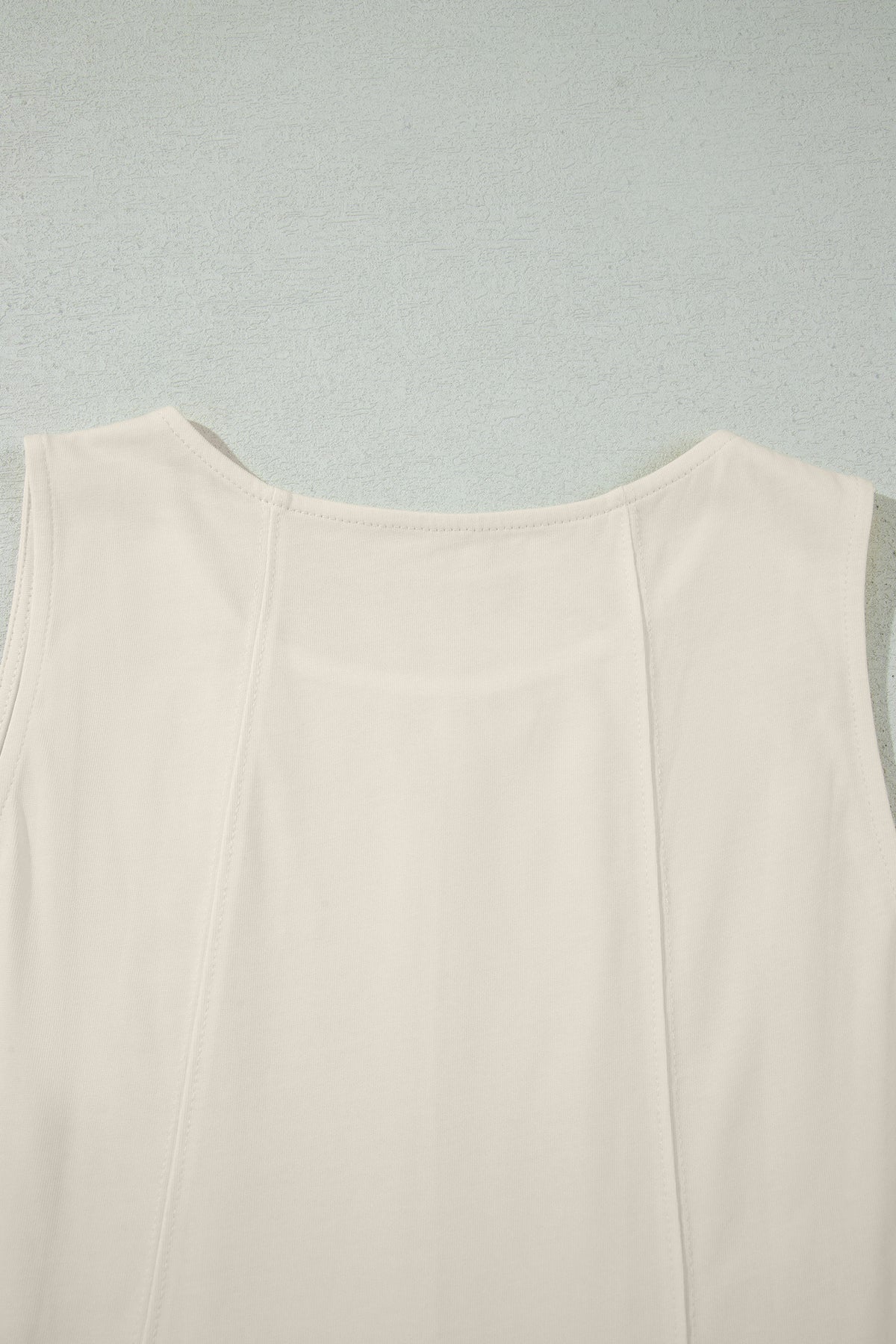 Beige Stitched Detail Loose Tank Top Cotton 2pcs Short Set