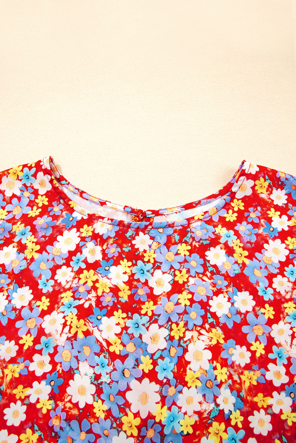 Red Dainty Flower Printed Plus Size Short Sleeve Shift Dress