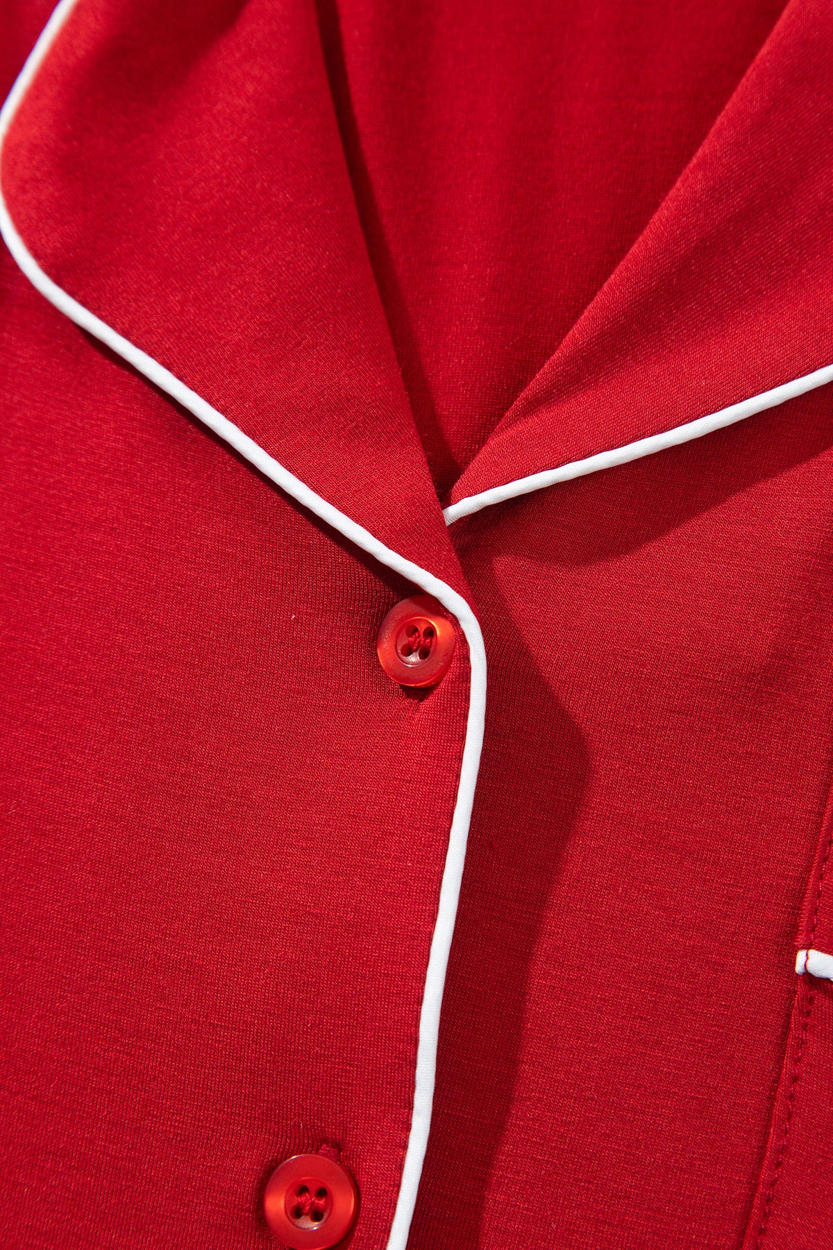 Racing Red Bow Pocket Detail Long Sleeve Shirt 2pcs Pajama Set
