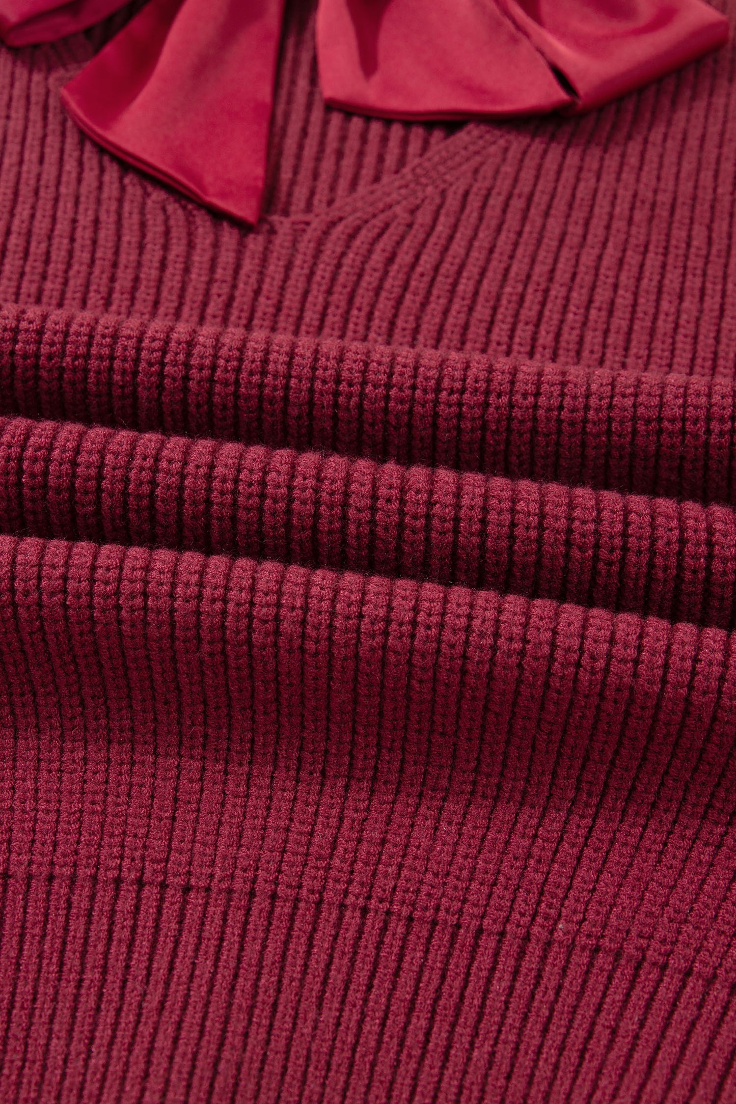 Jet Stream Ribbed Knit Ribbon Knot Backless Drop Shoulder Sweater