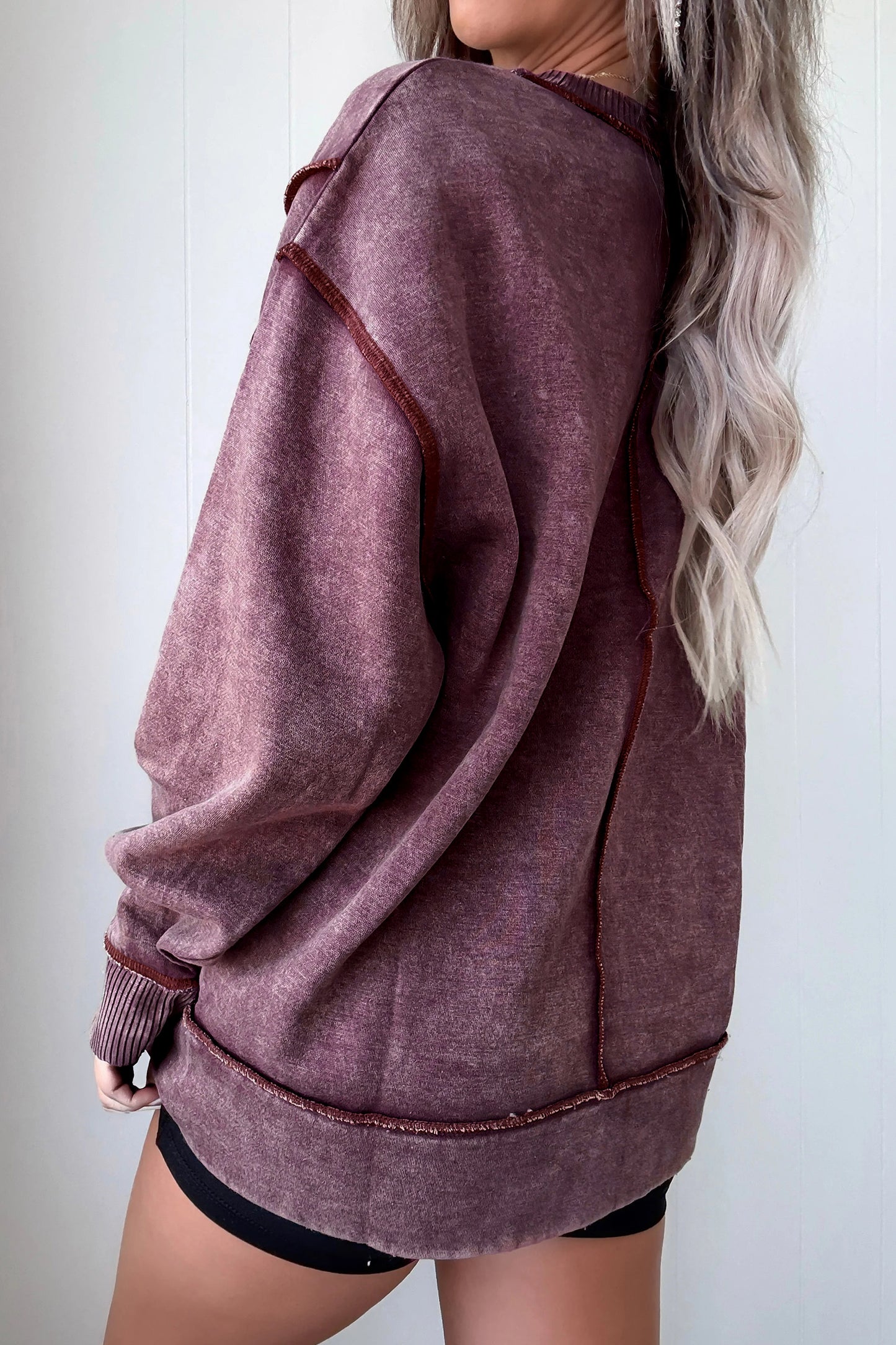 Rose Red Mineral Wash Exposed Seam Side Slit Sweatshirt
