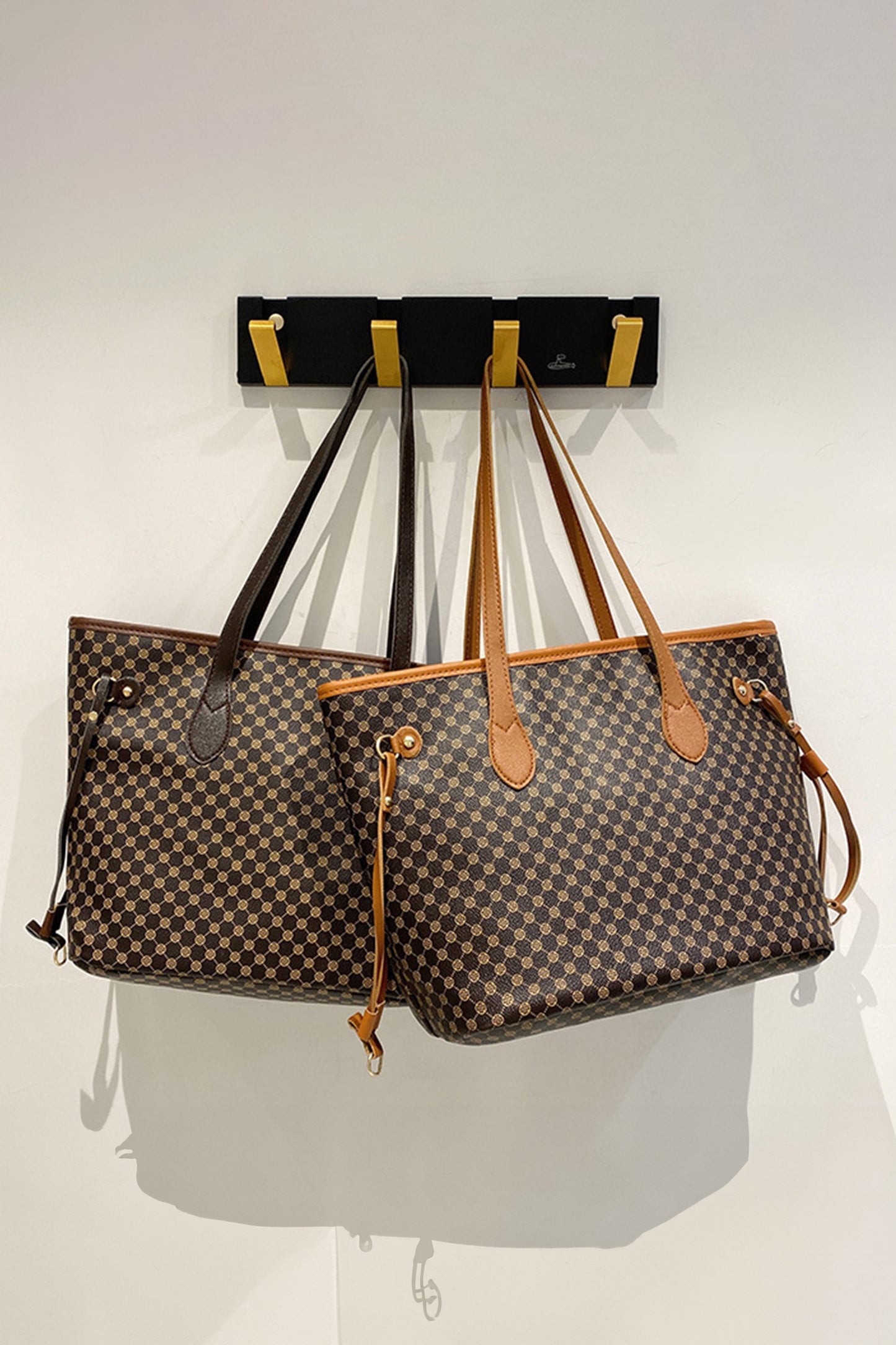 Coffee Luxury Fashion Print PU Leather Versatile One Shoulder Tote Bag