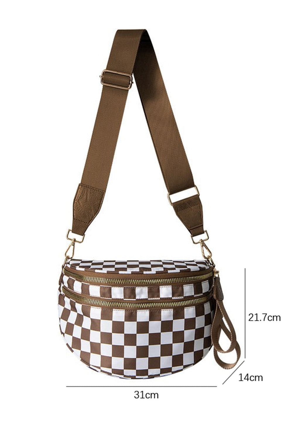 Bright Pink Checkered Print Wide Strap Large Crossbody Bag