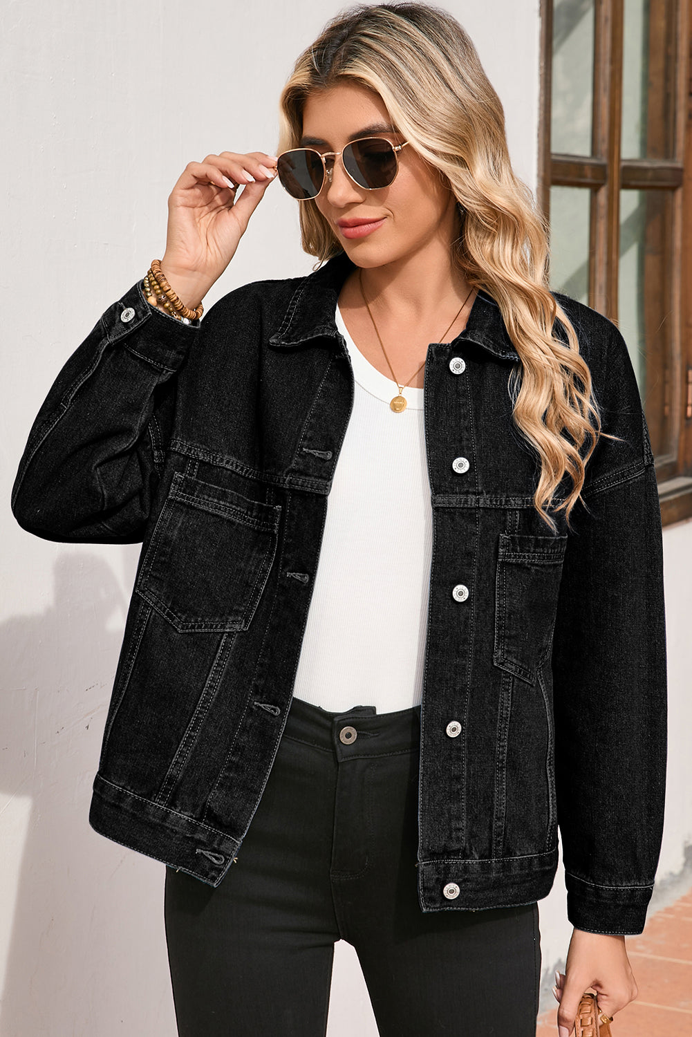 Light Blue Washed Oversize Pocketed Denim Jacket