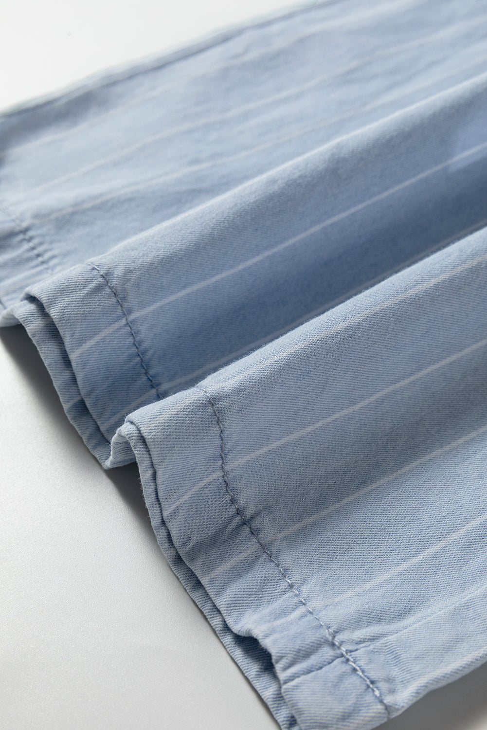 Sky Blue Stripe Chambray Wide Leg Tied Elastic Waist Trousers