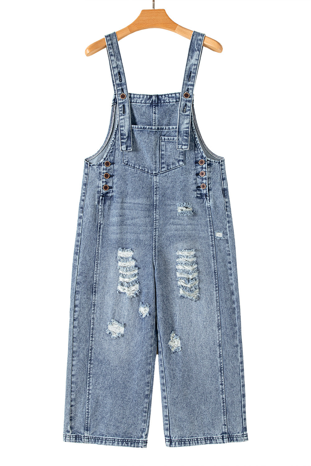 Black Distressed Bib Pocket Wide Leg Denim Overall