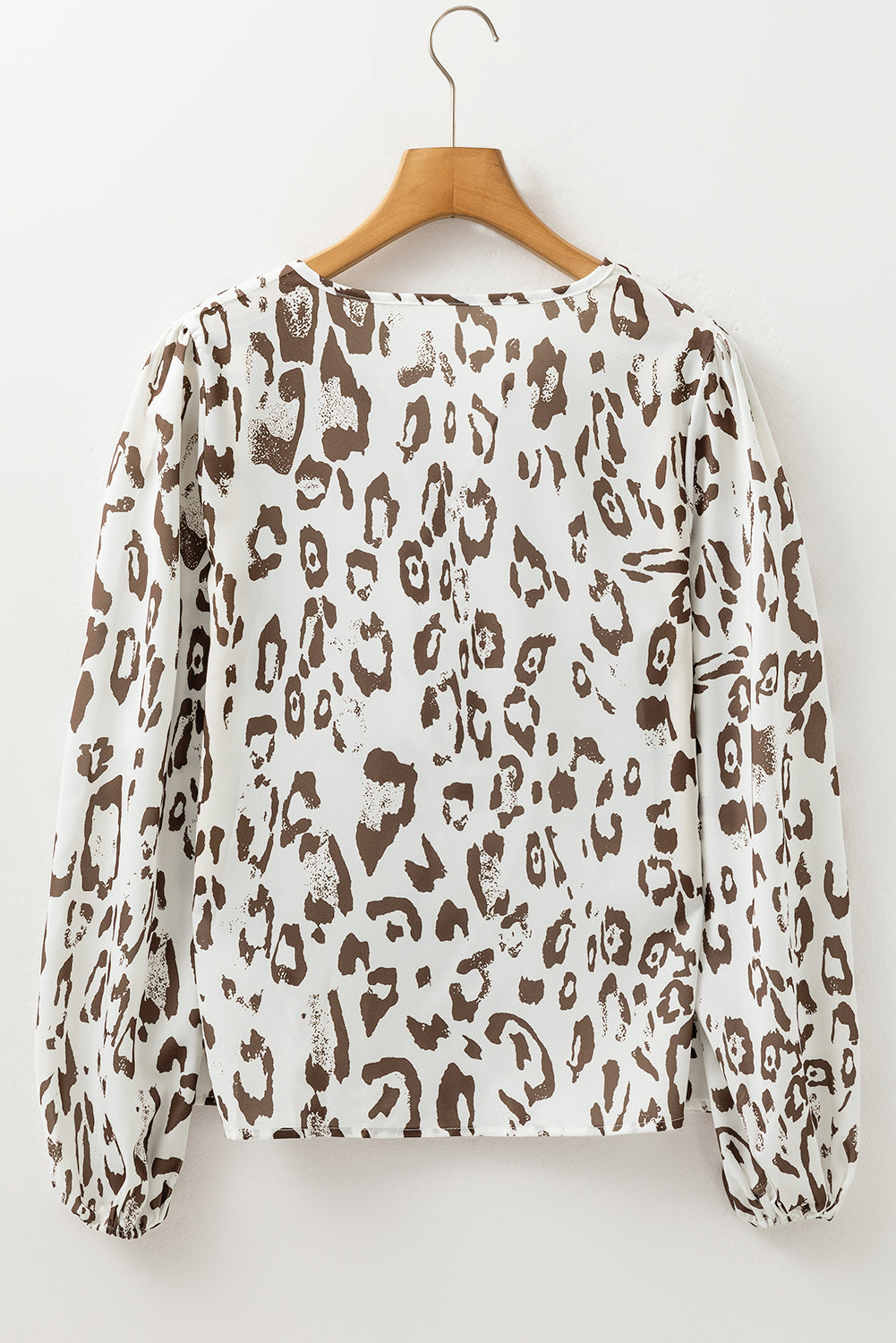 Khaki Leopard Print Split Neck Balloon Sleeve Blouse