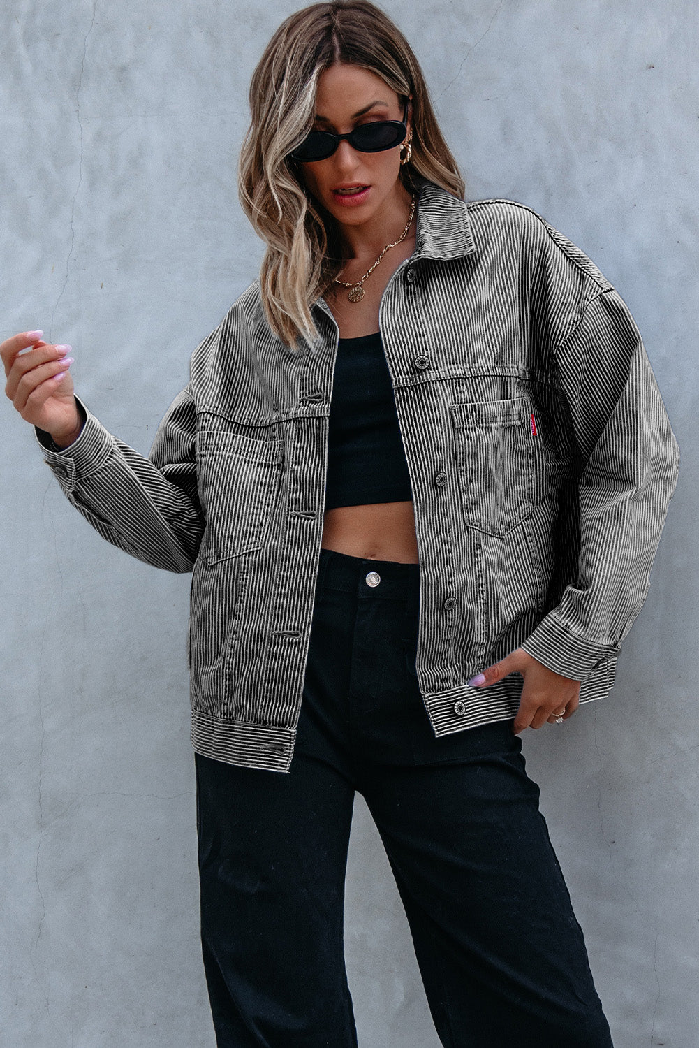 Light Blue Washed Oversize Pocketed Denim Jacket