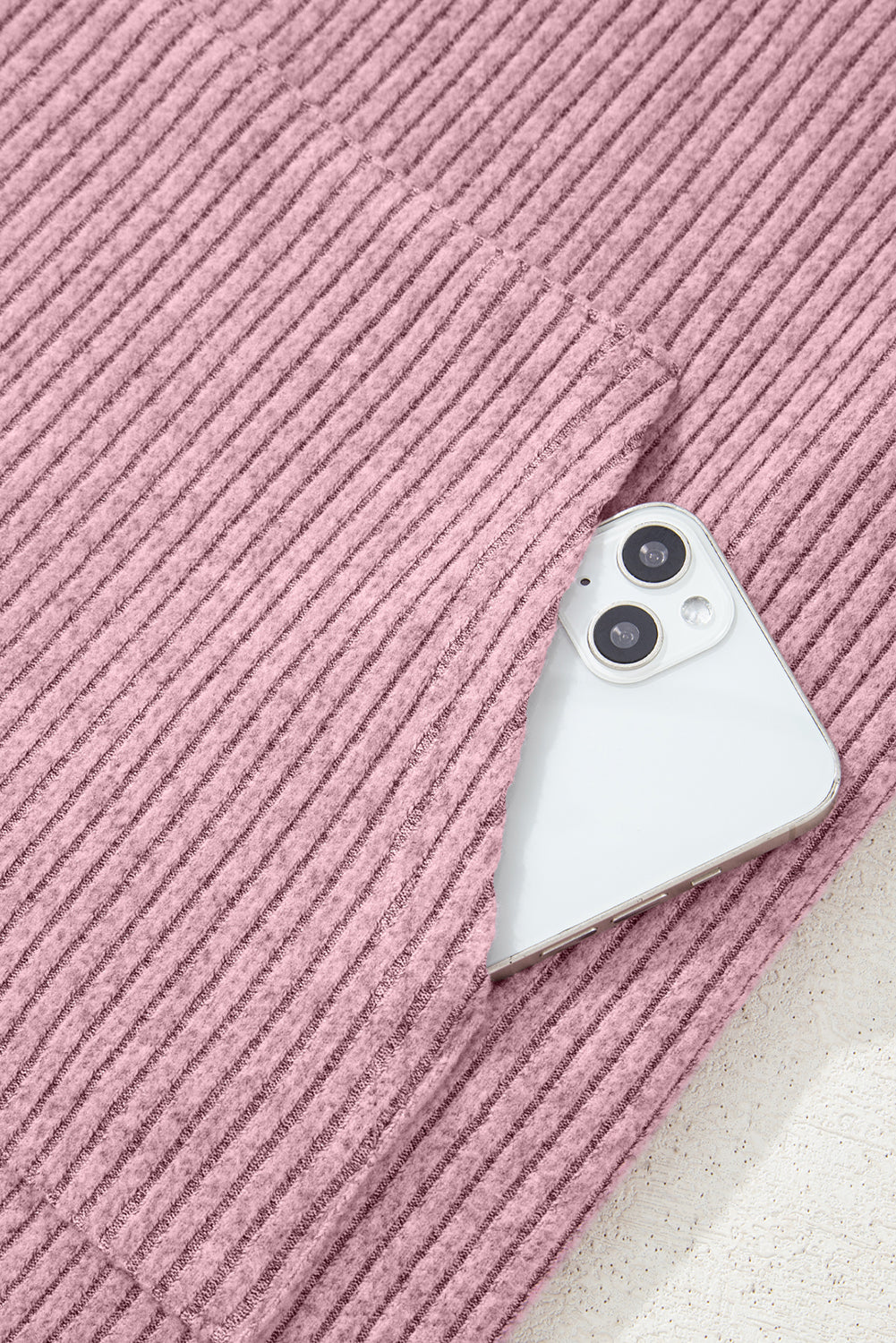 Simply Taupe Ribbed Texture Drop Shoulder Henley Knit Top