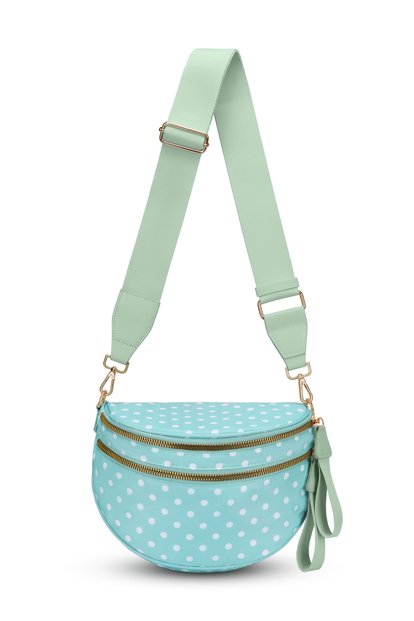 Blackish Green Retro Polka Dot Print Double Zip Crossbody Bag