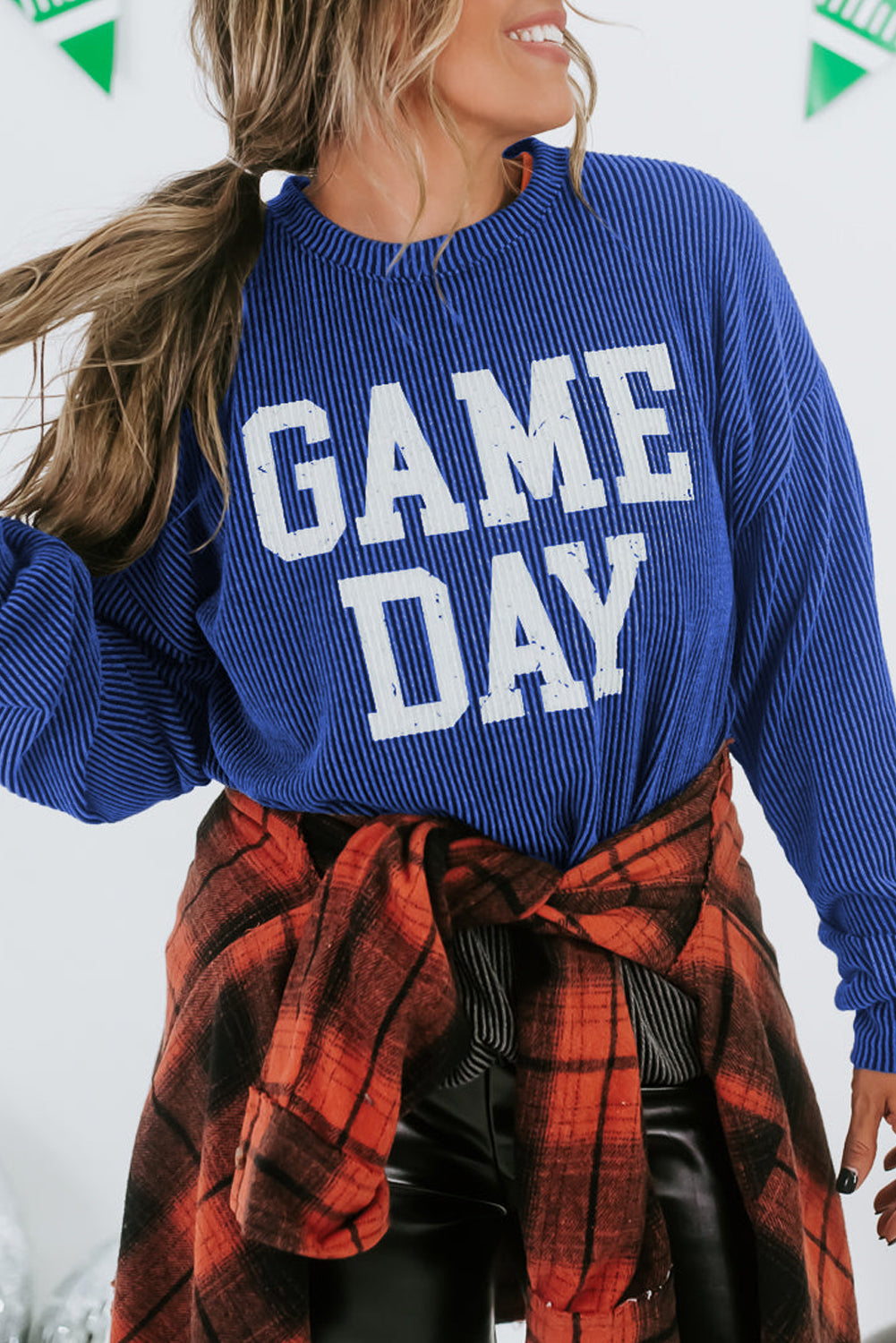 Dark Grey Corded GAME DAY Graphic Long Sleeve Crewneck Top