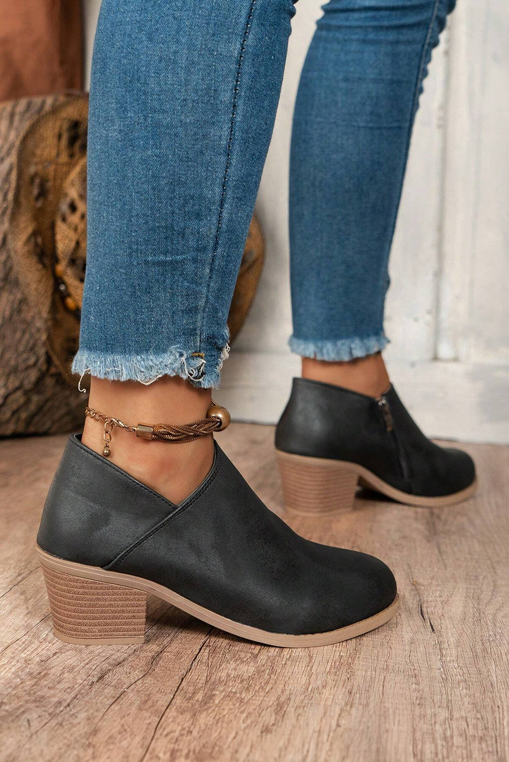 Philippine Gray Tulip Opening Suede Ankle Boots