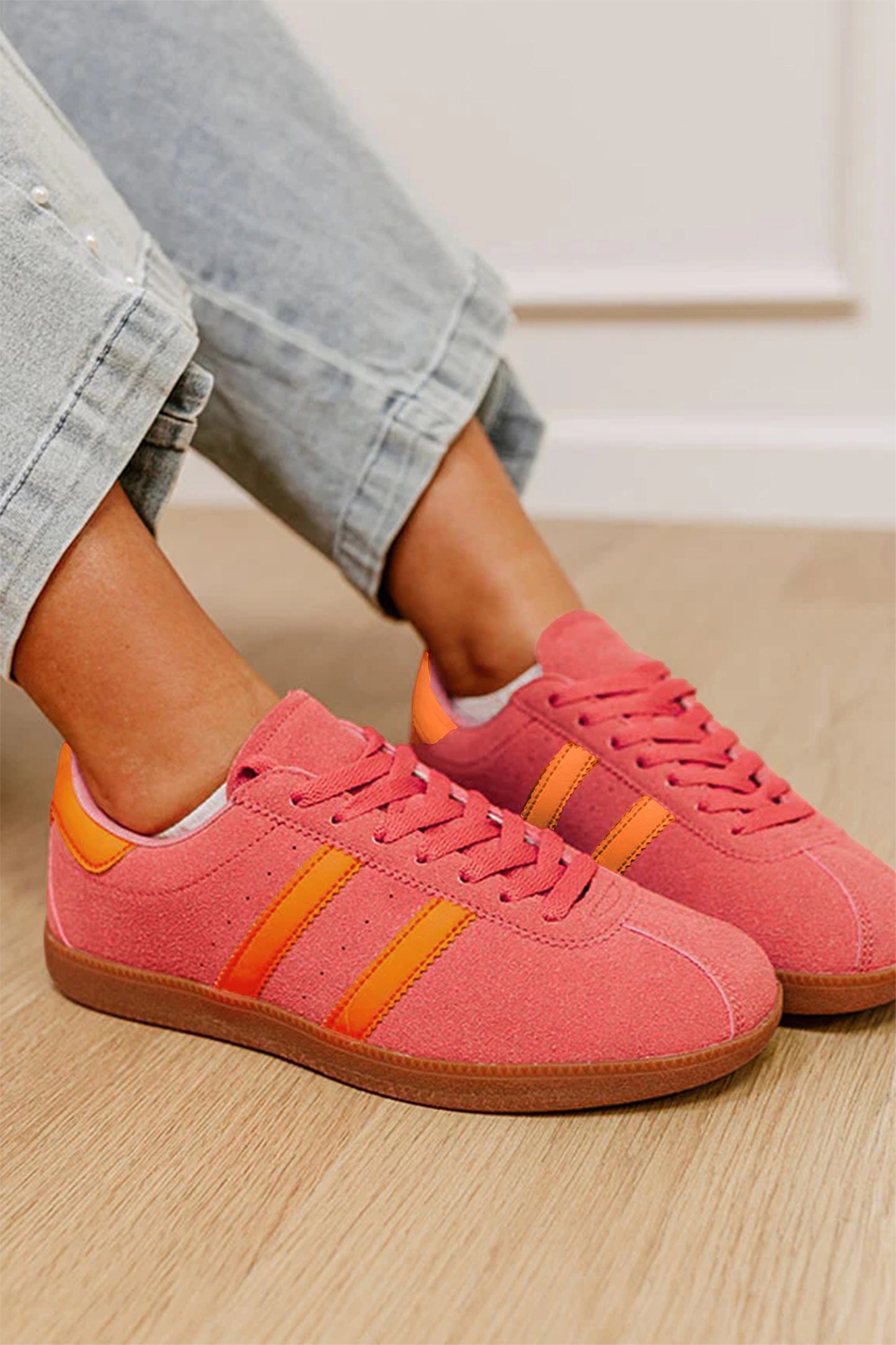 Light Blue Floral Print Lace-up PU Leather Flat Shoes