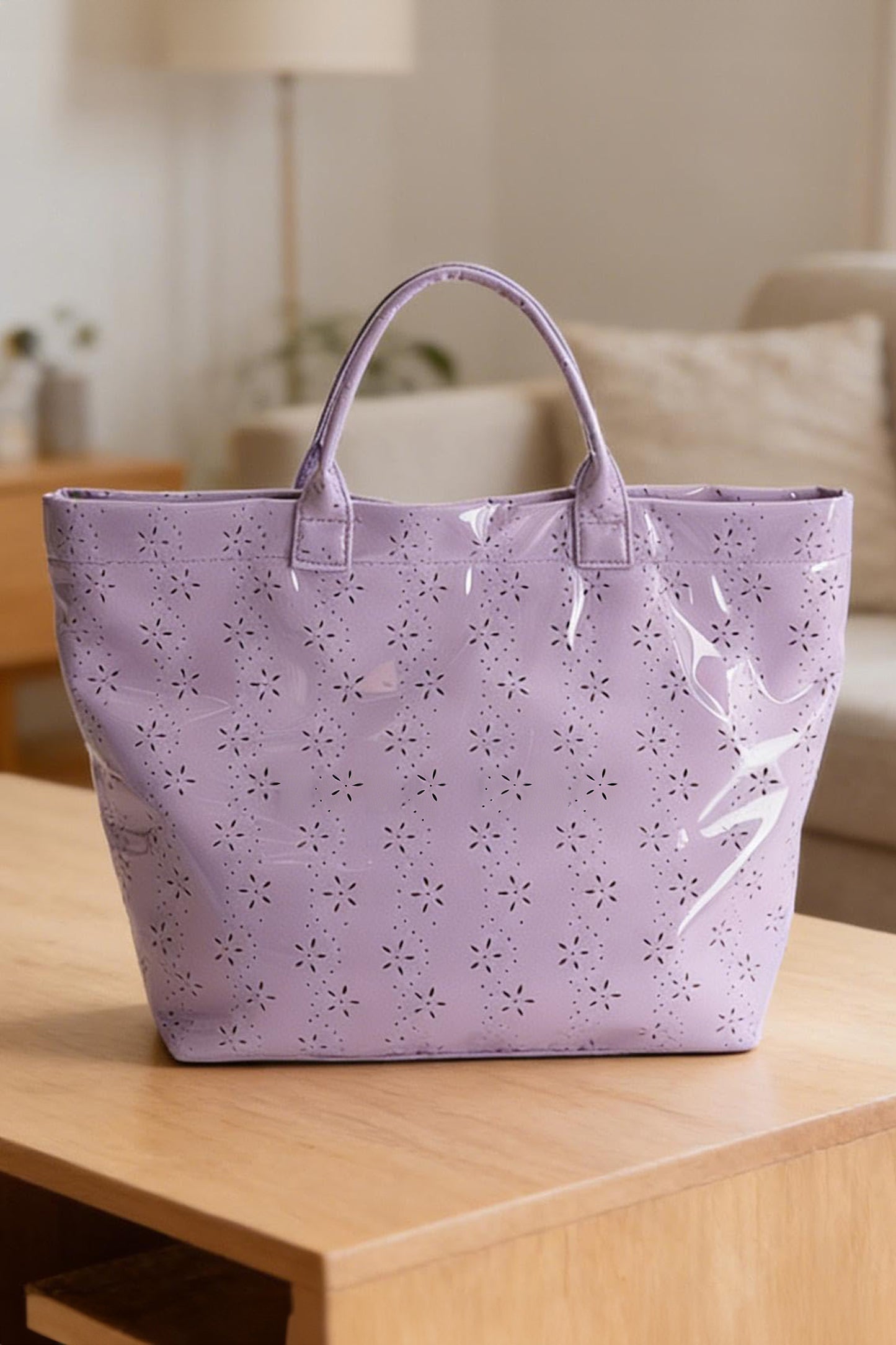 Fiery Red Plaid Pattern PVC Glossy Waterproof Tote Bag