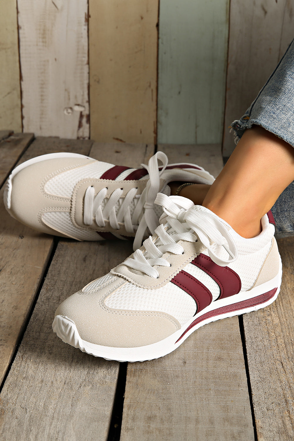 Blackish Green Color Block Patchwork Breathable Lace-up Sneakers