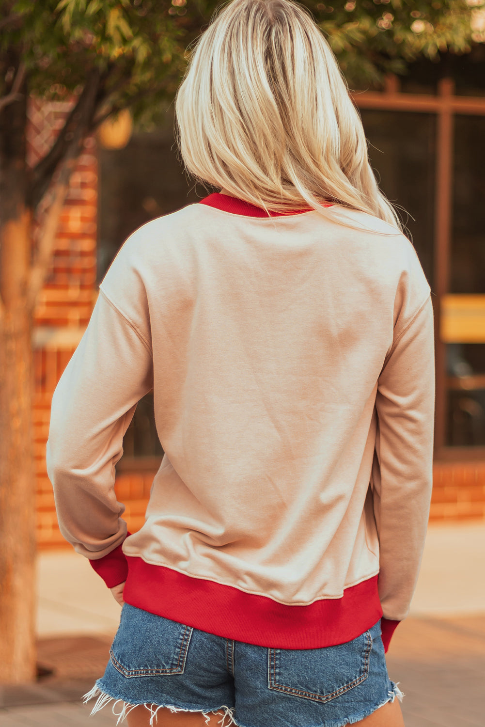 Black GAME DAY Letter Graphic Varsity Striped Detail Baggy Sweatshirt