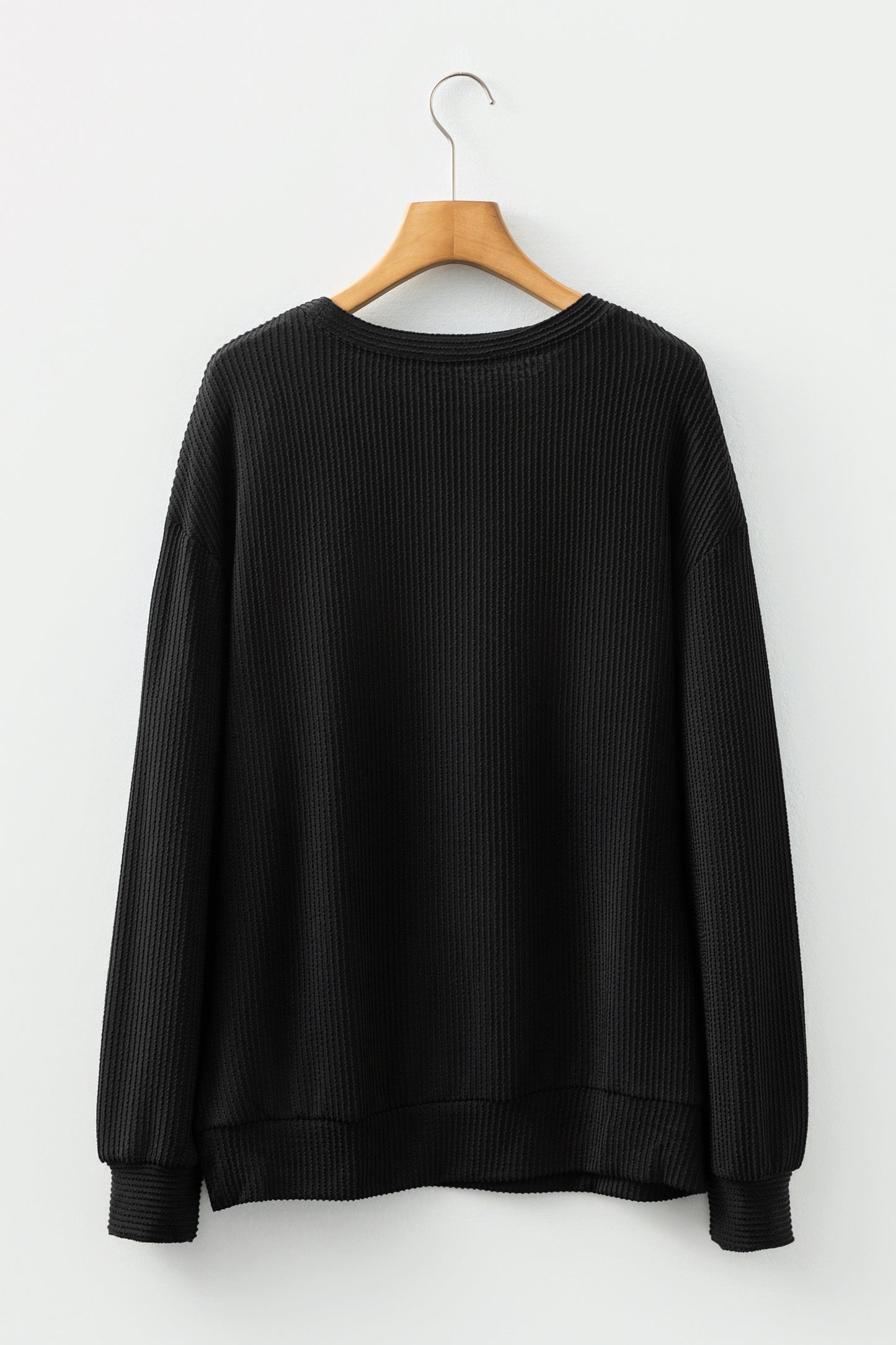 Blackish Green Twisted Rib Outlined Merry Letter Graphic Loose Long Sleeve Top