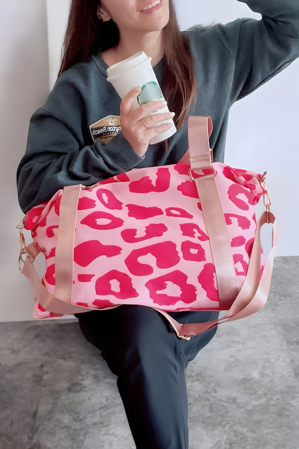Color black Leopard Print Large Travel Bag