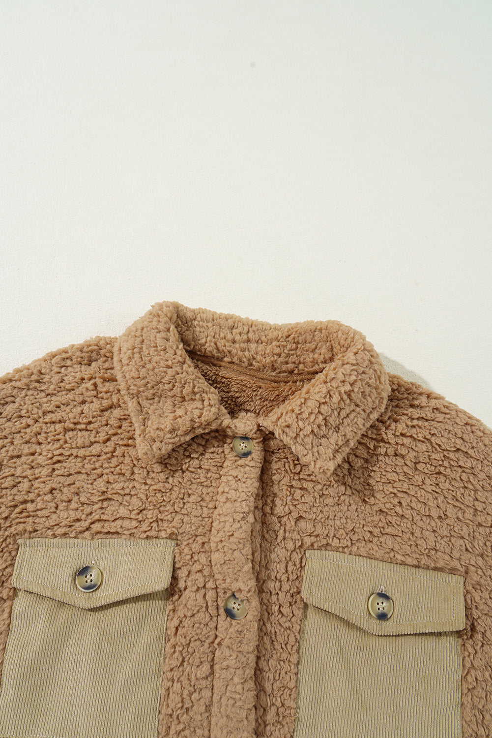 Blue Contrast Flap Pocket Single Breasted Teddy Coat