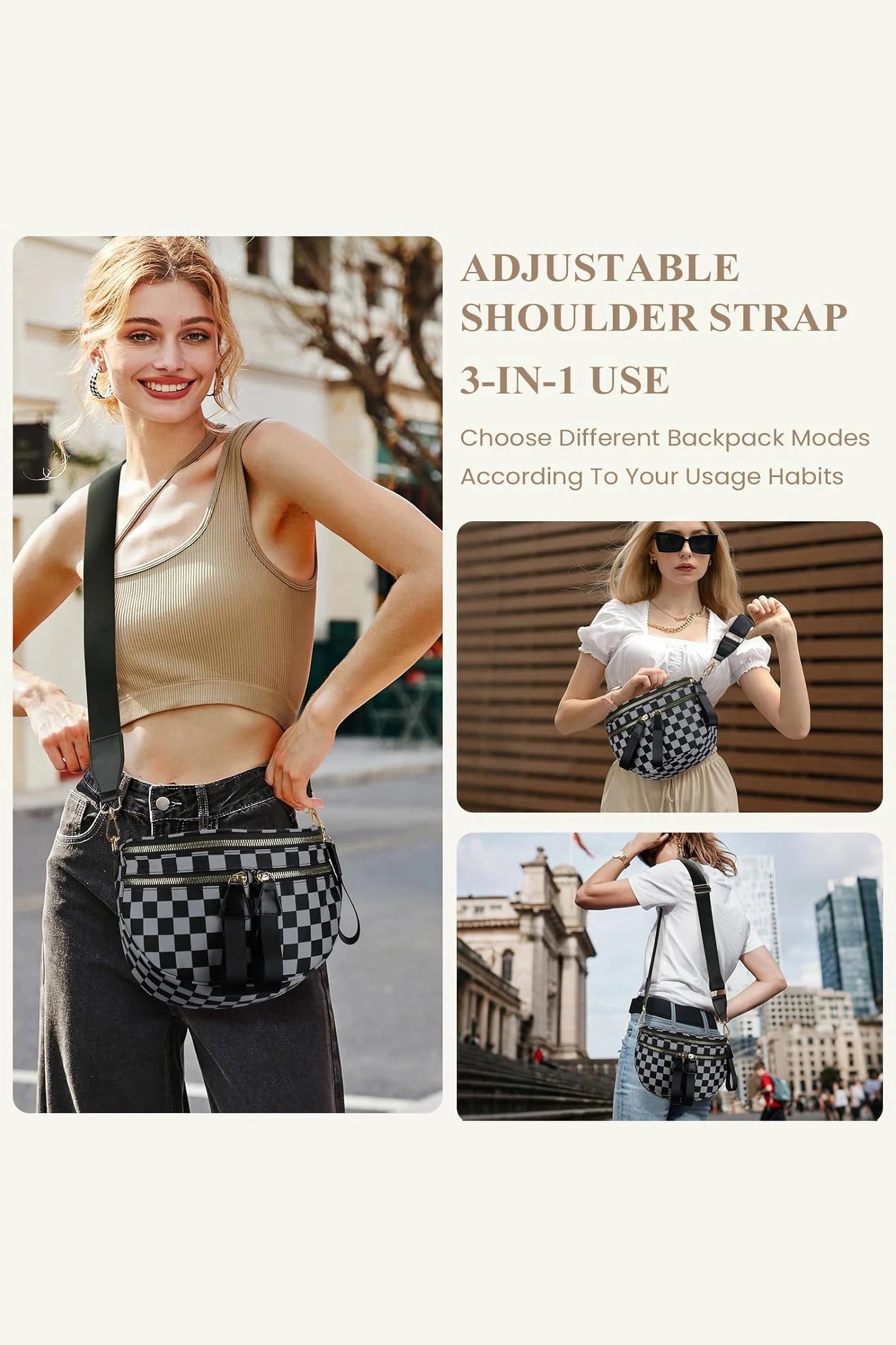 Dirty blue Canvas Checkerboard Pattern 27cm Compact Crossbody Bag