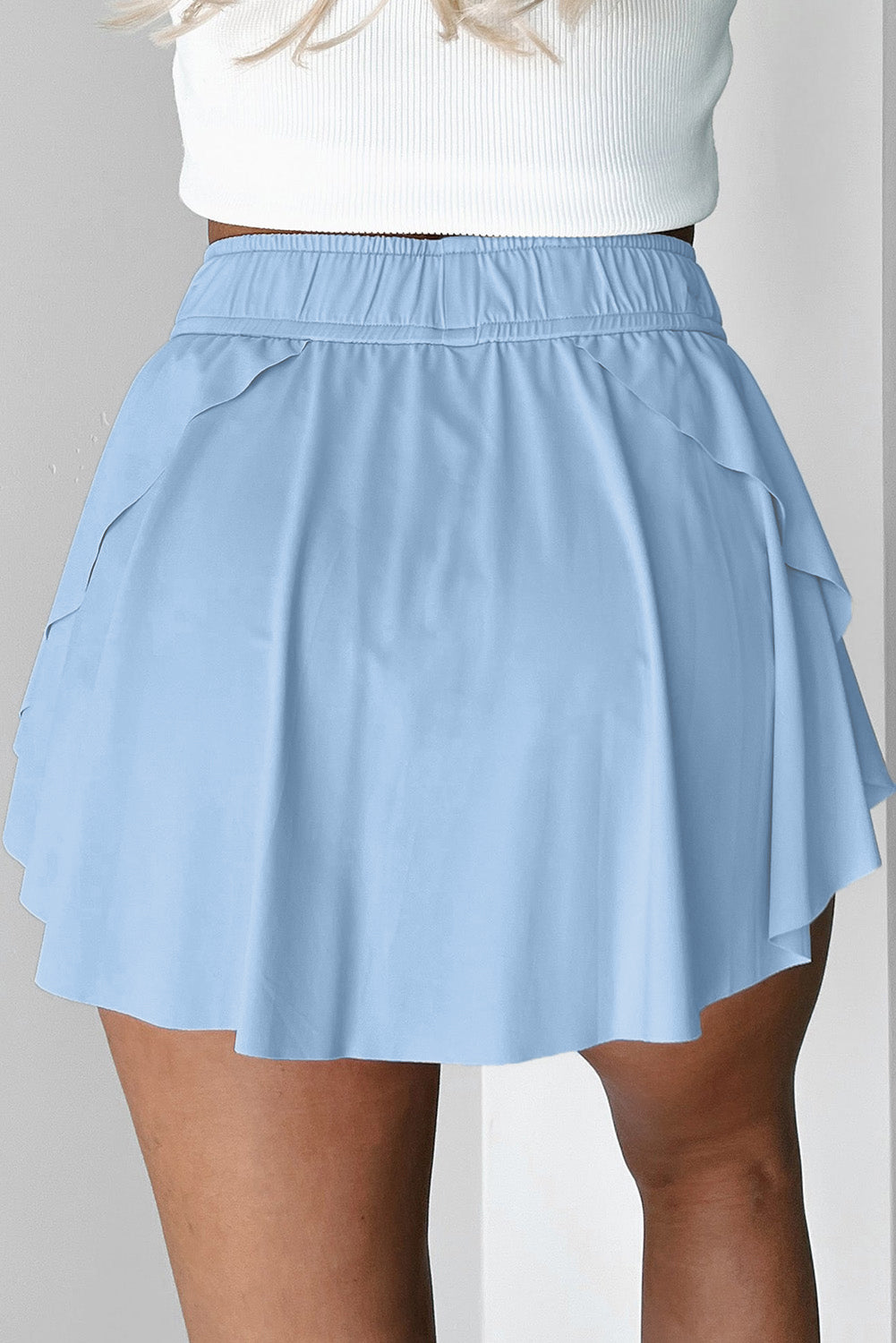 Light Green Drawstring High Waist Lined Tennis Skorts