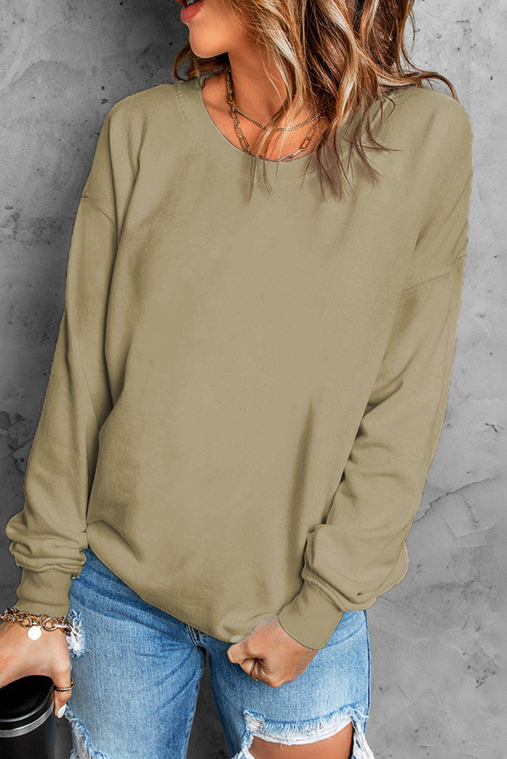 Red Plain Crew Neck Pullover Sweatshirt