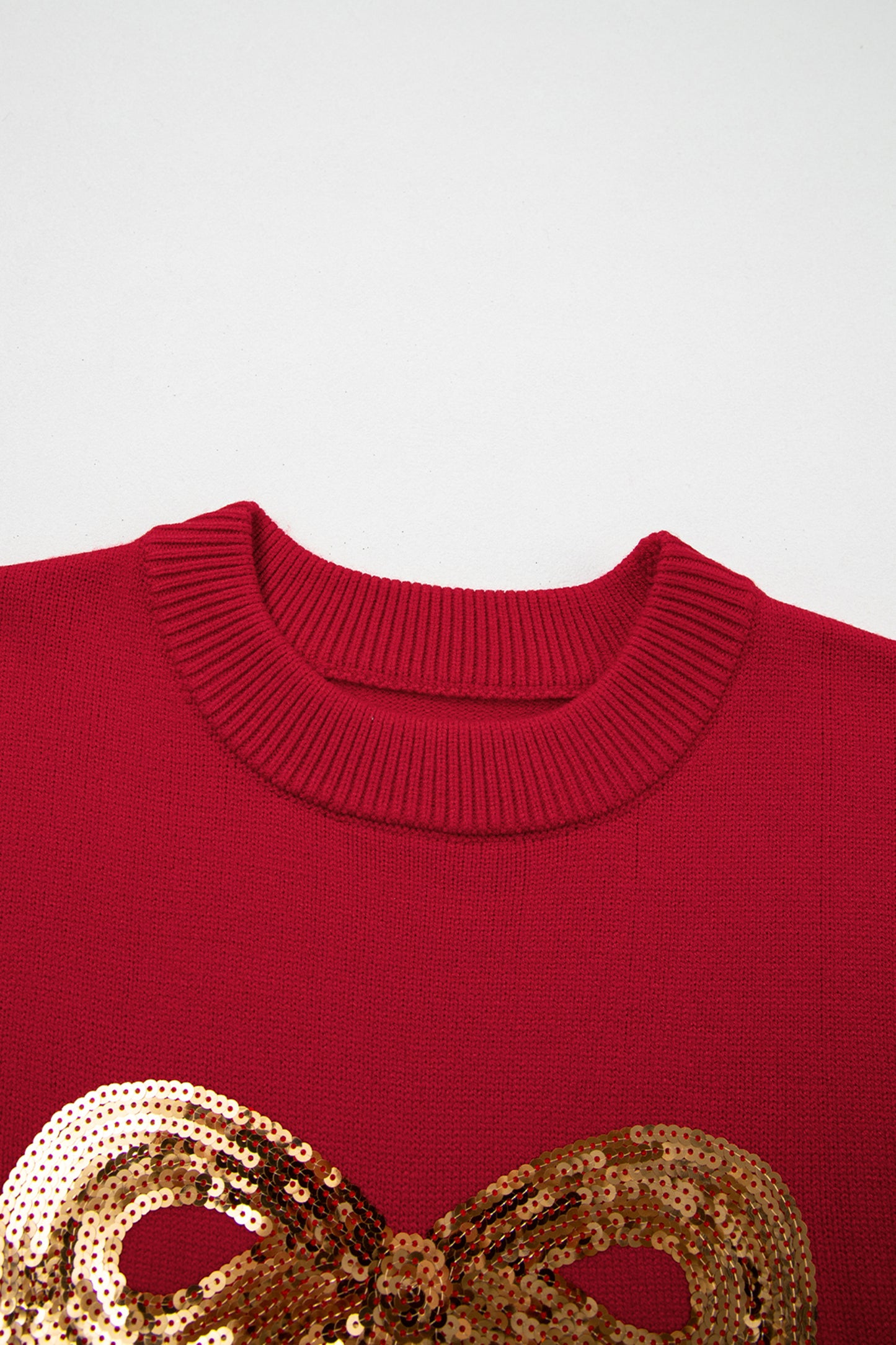 Rose Red Sequined Bow Graphic Christmas Holiday Sweater