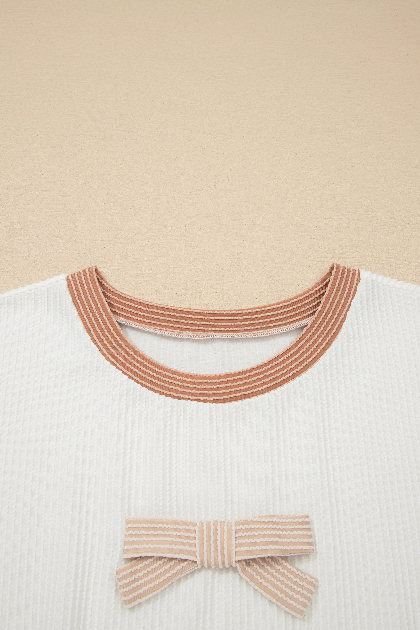 Apricot Bowknot Applique Plus Size Ribbed Top