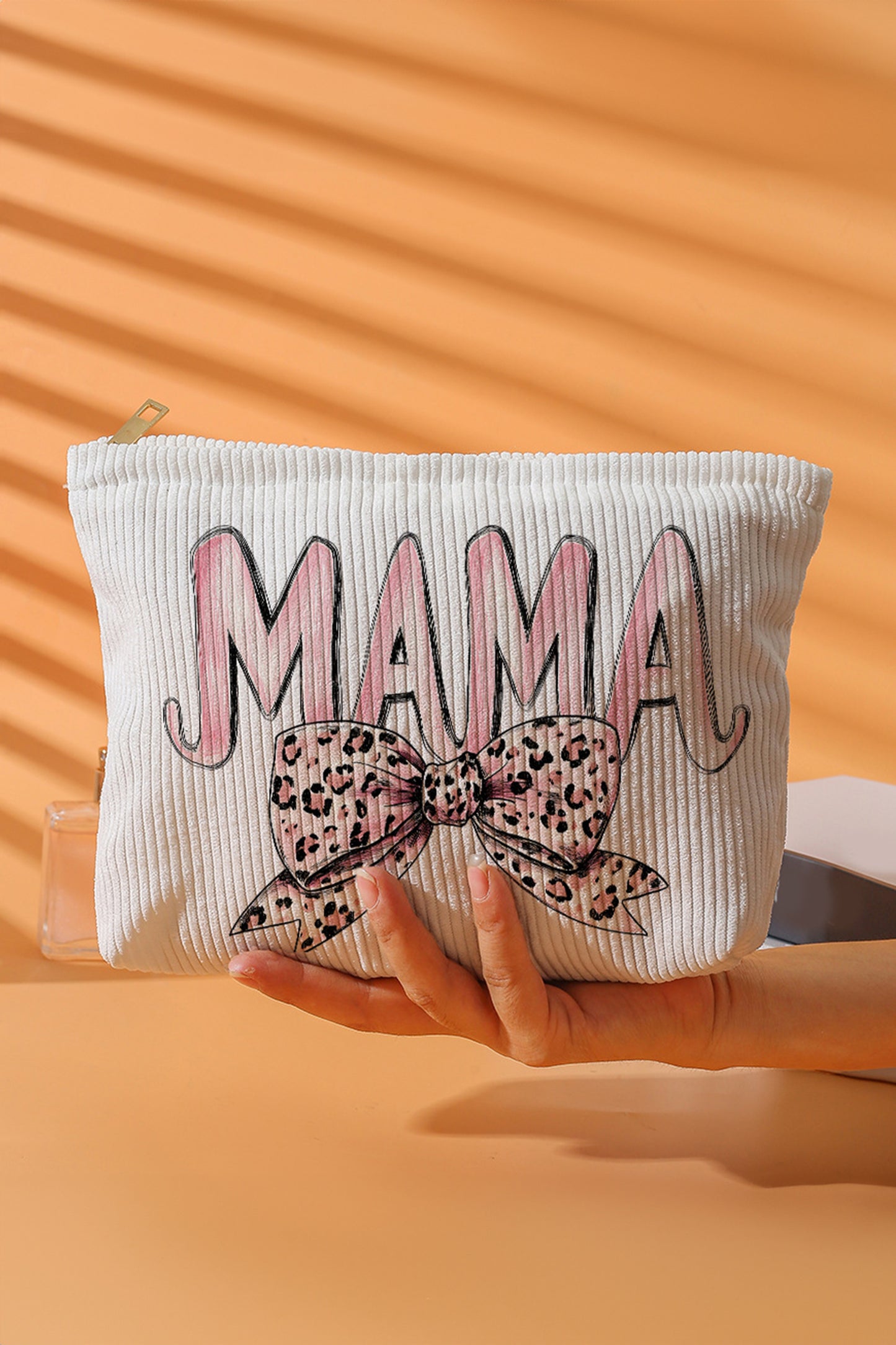 White Mama Leopard Bow Makeup Bag