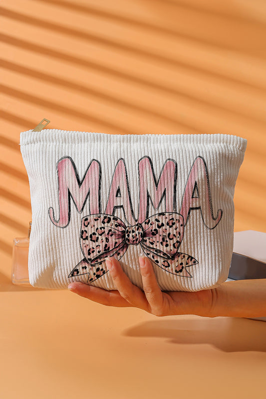 White Mama Leopard Bow Makeup Bag