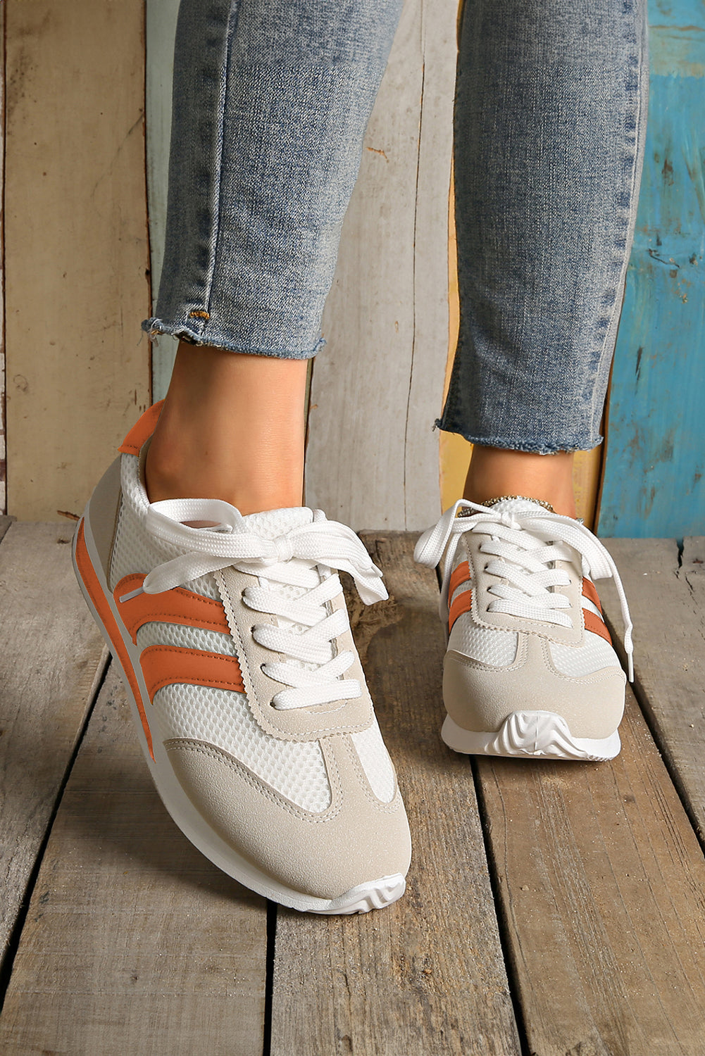 Blackish Green Color Block Patchwork Breathable Lace-up Sneakers