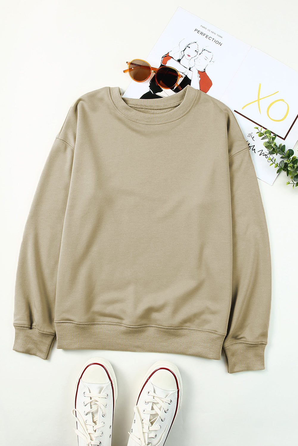 Red Plain Crew Neck Pullover Sweatshirt