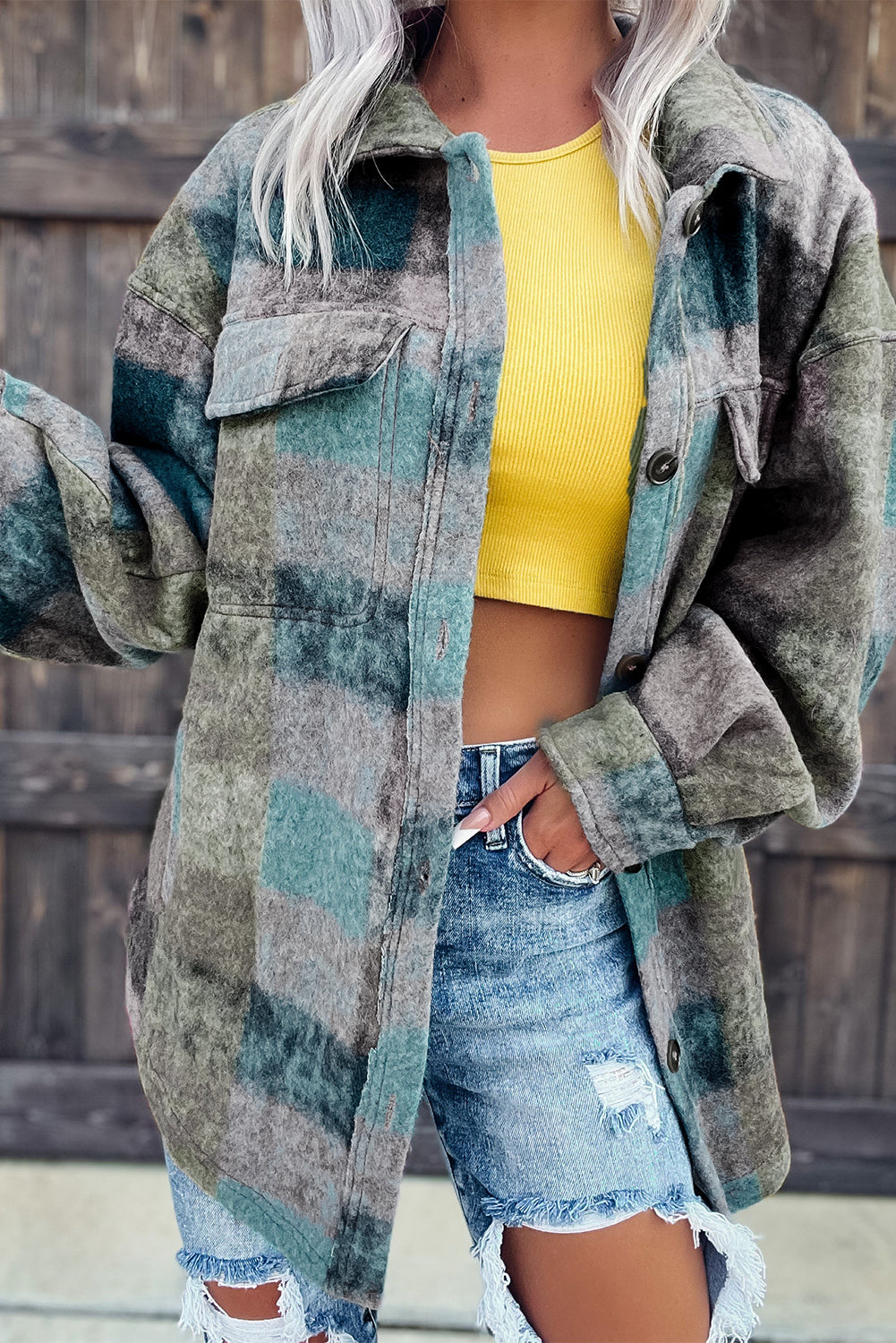 Multicolor Brushed Plaid Pocketed Oversize Shacket