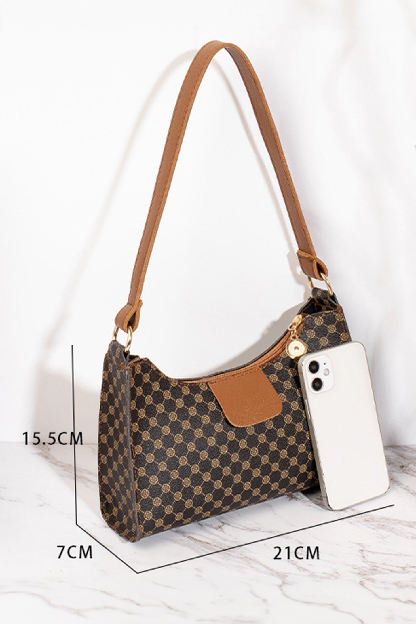 Coffee Luxury Inspired Print PU Leather Shoulder Bag