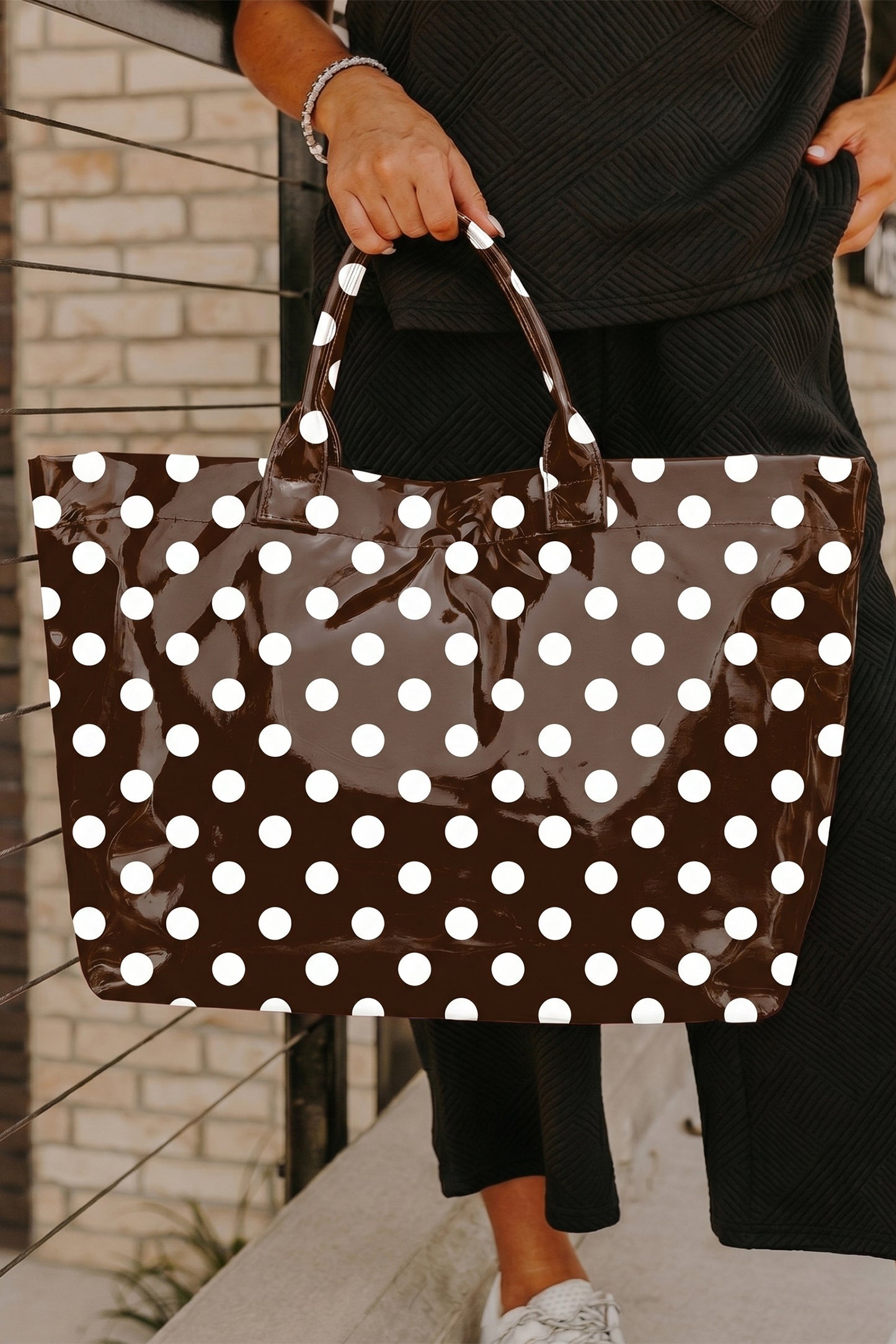 Light Pink Cowboy Western Pattern Vinyl Glossy Tote Bag