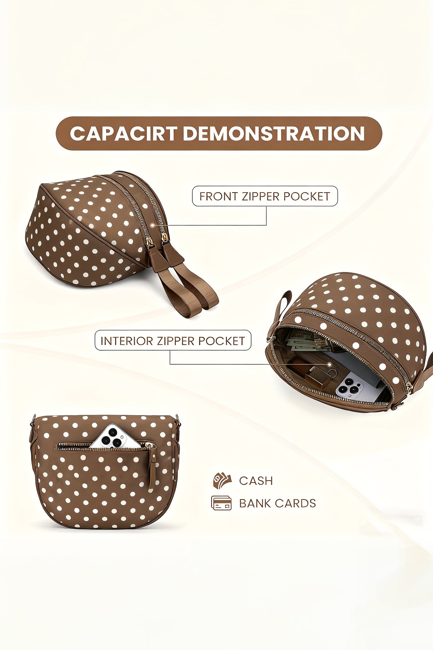 Four Leaf Clover Abstract/ Camouflage/ Polka Dot/ Leopard Print Double Zip Fashion Crossbody Bag
